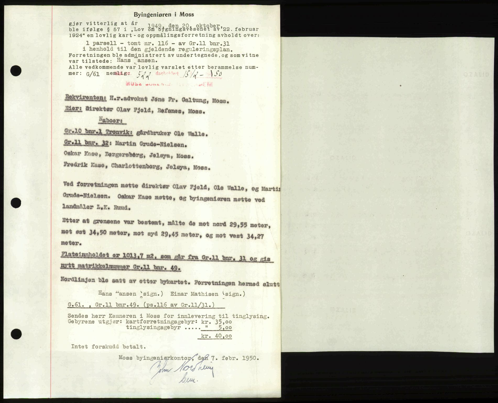 Moss sorenskriveri, SAO/A-10168: Pantebok nr. A25, 1950-1950, Dagboknr: 522/1950