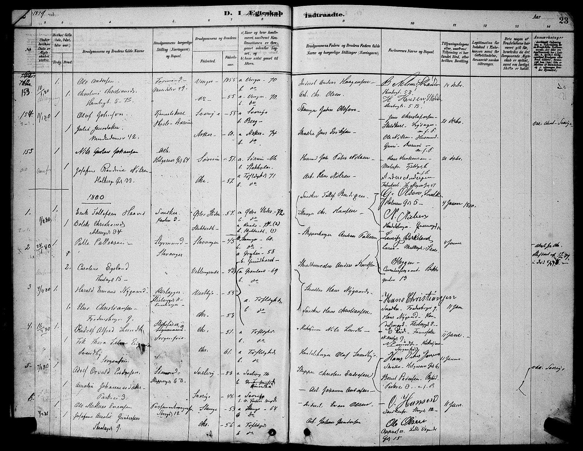 Trefoldighet prestekontor Kirkebøker, AV/SAO-A-10882/H/Ha/L0003: Lysningsprotokoll nr. 3, 1878-1888, s. 23