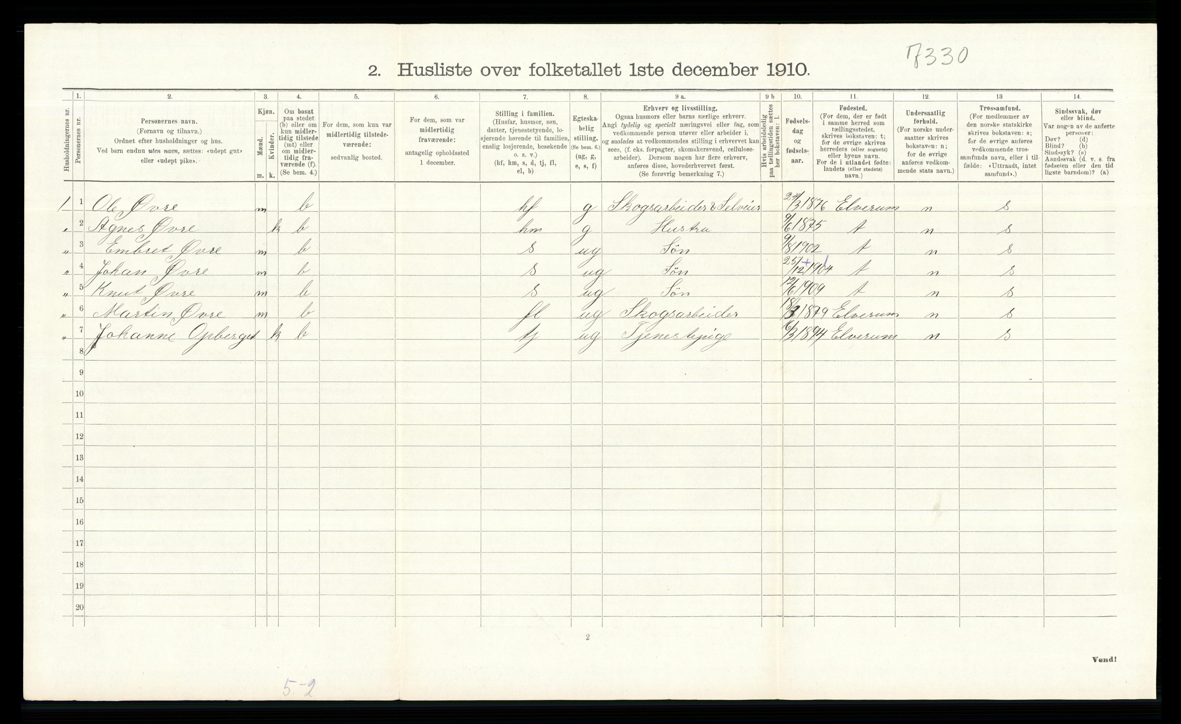 RA, Folketelling 1910 for 0415 Løten herred, 1910, s. 1873