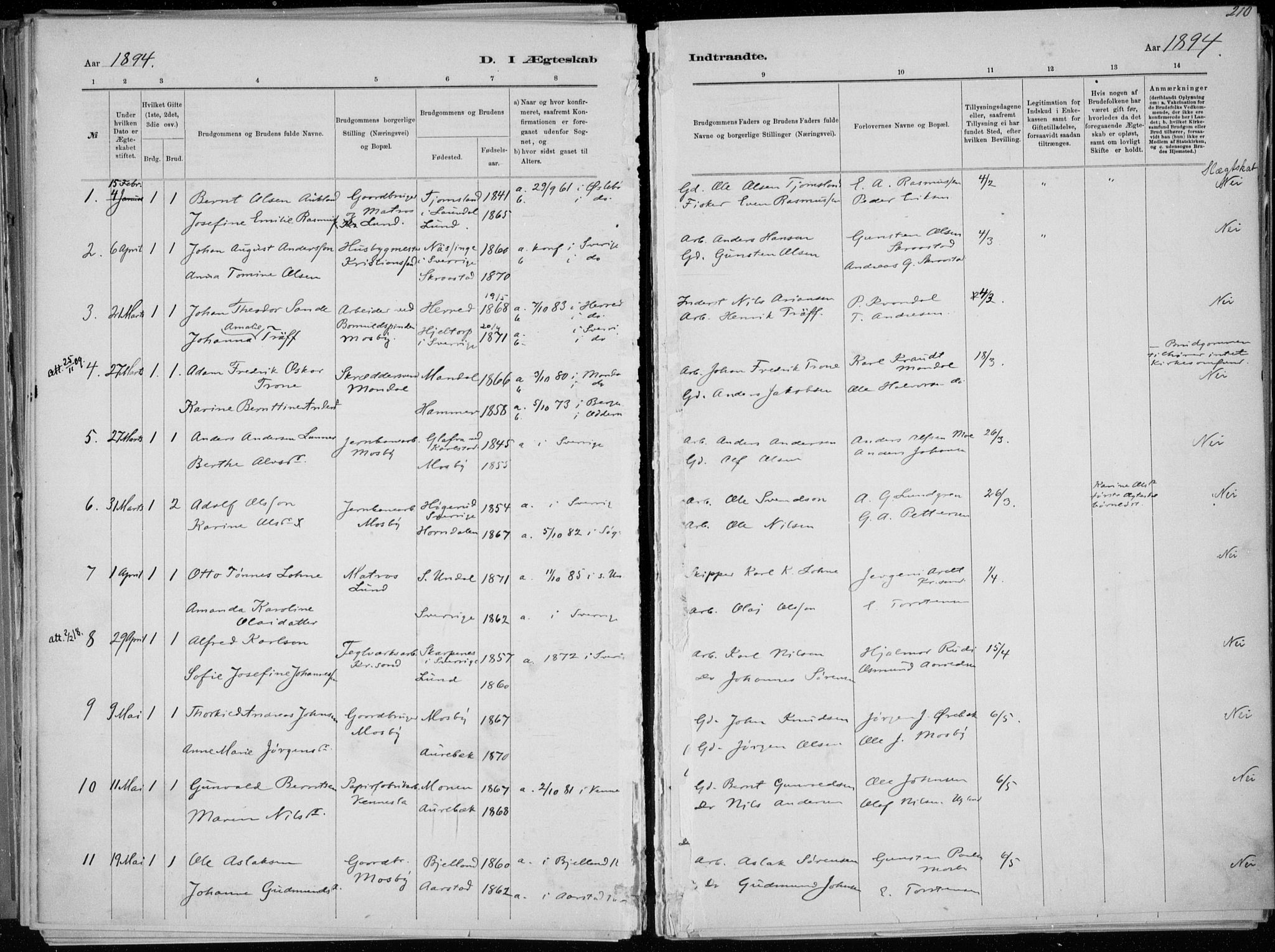 Oddernes sokneprestkontor, SAK/1111-0033/F/Fa/Faa/L0009: Ministerialbok nr. A 9, 1884-1896, s. 210