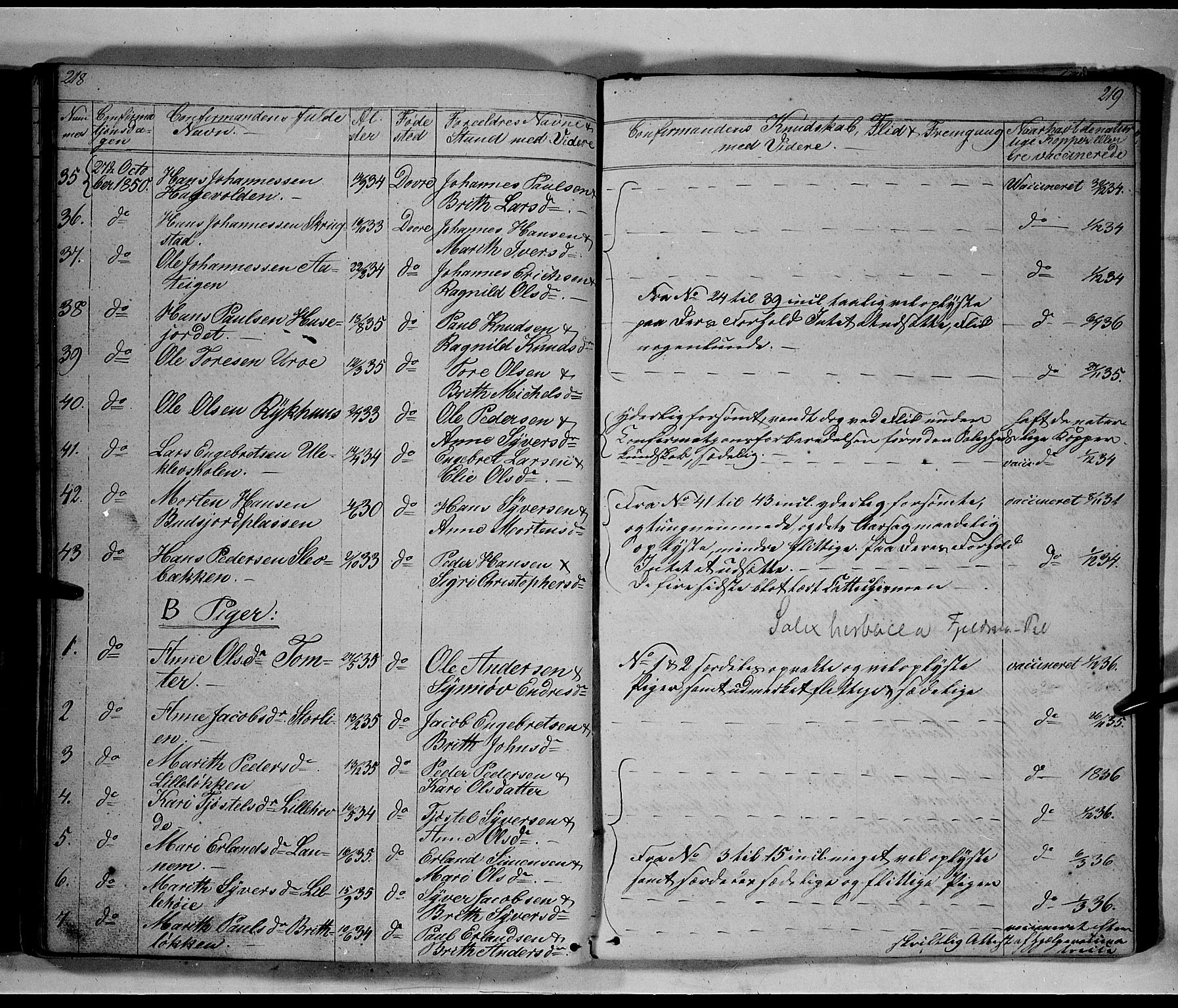Lesja prestekontor, AV/SAH-PREST-068/H/Ha/Hab/L0003: Klokkerbok nr. 3, 1842-1862, s. 218-219