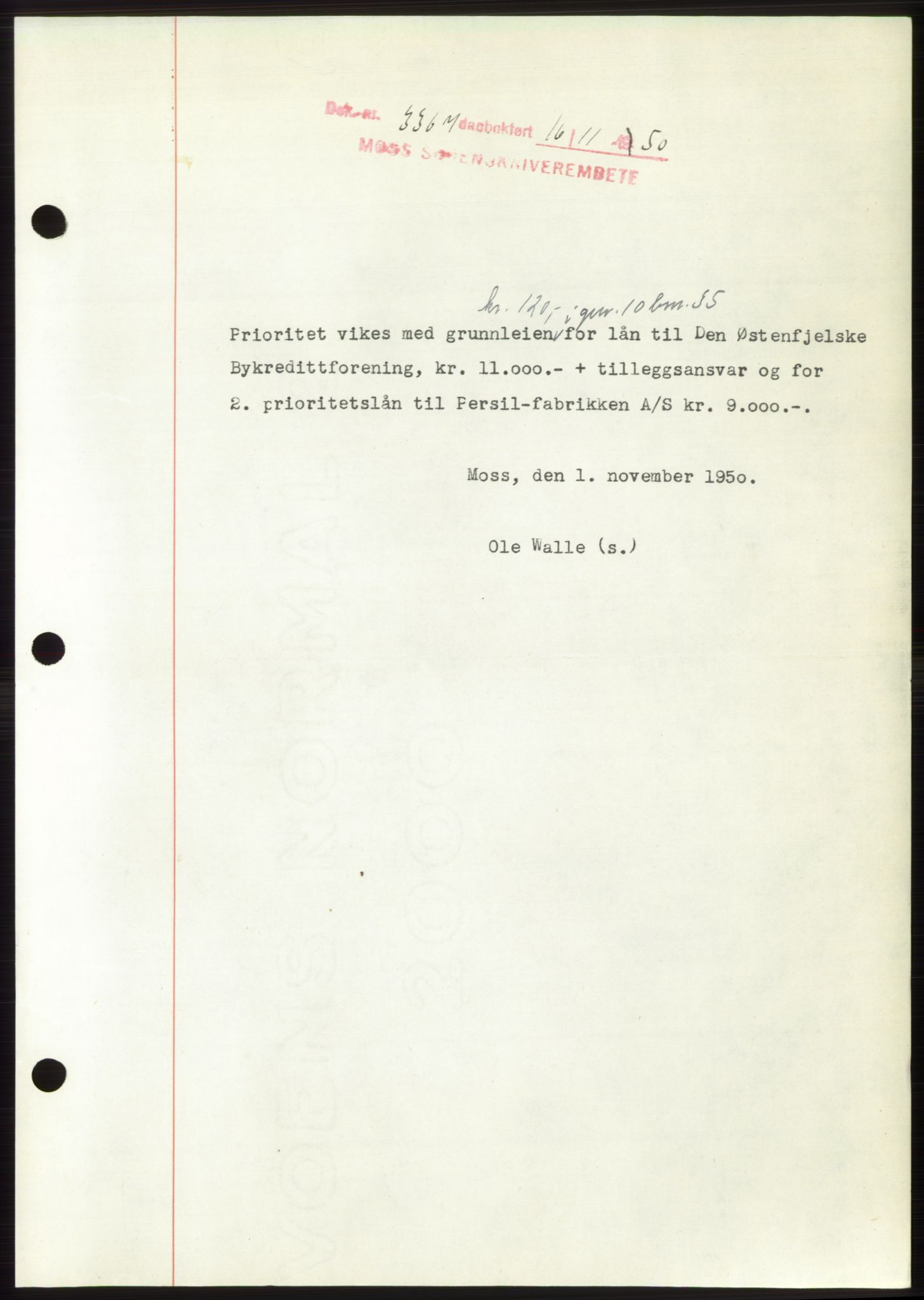 Moss sorenskriveri, SAO/A-10168: Pantebok nr. B25, 1950-1950, Dagboknr: 3367/1950