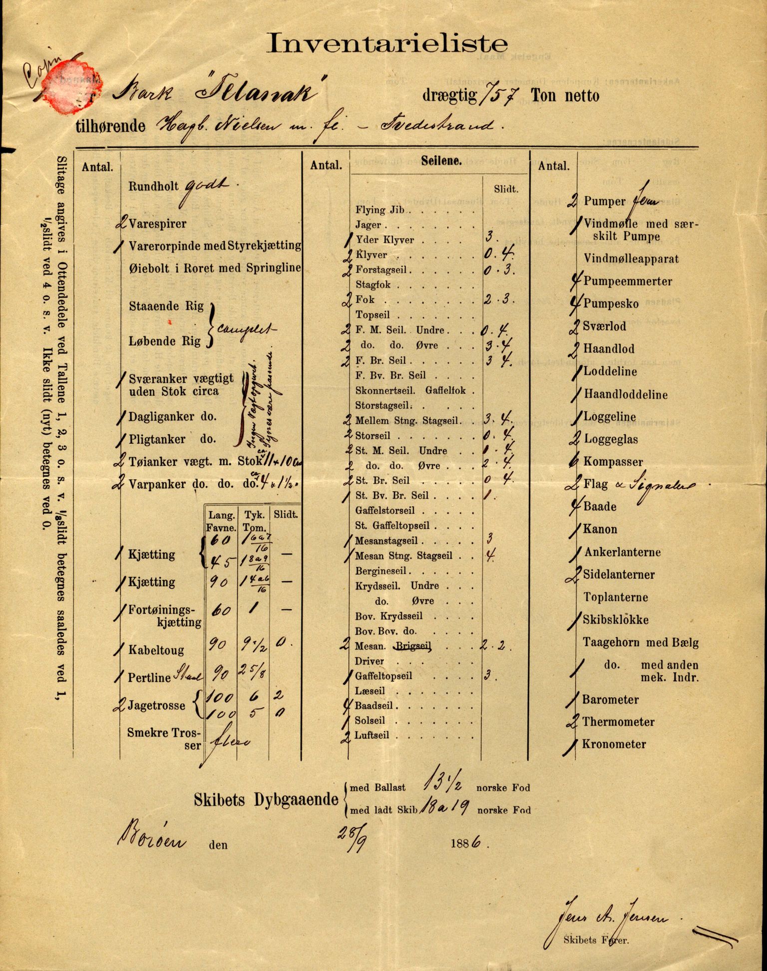 Pa 63 - Østlandske skibsassuranceforening, VEMU/A-1079/G/Ga/L0020/0001: Havaridokumenter / Tellus, Telanak, Wilhelmine, 1887, s. 110