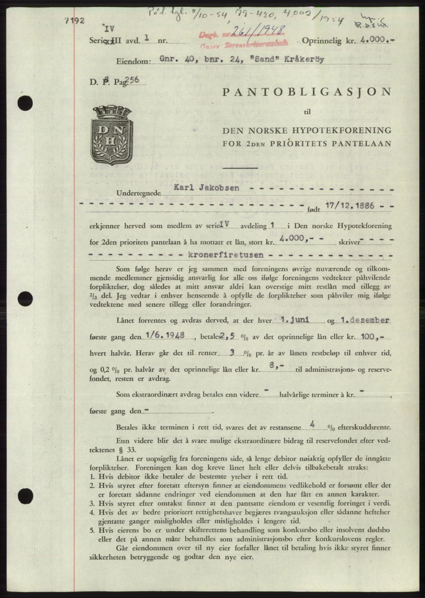 Onsøy sorenskriveri, SAO/A-10474/G/Ga/Gac/L0006: Pantebok nr. B 12-6, 1947-1948, Dagboknr: 261/1948