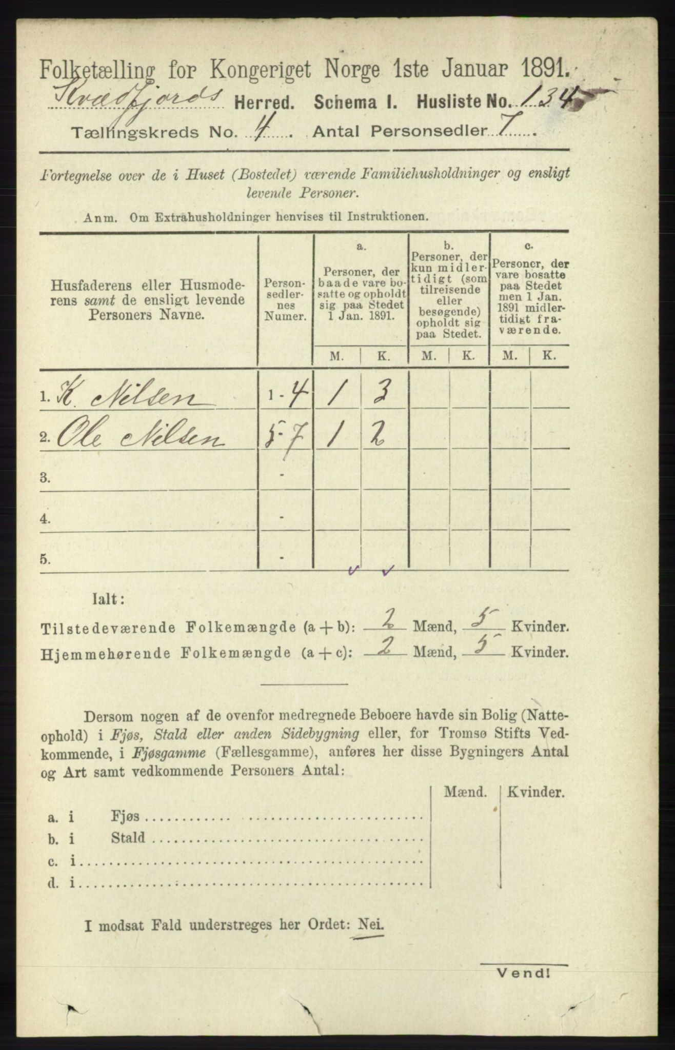 RA, Folketelling 1891 for 1911 Kvæfjord herred, 1891, s. 1884