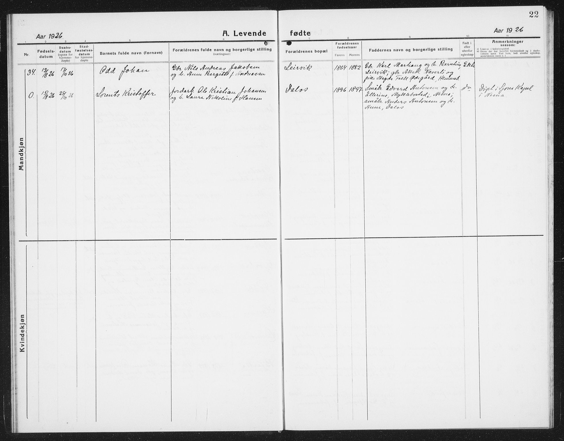 Ministerialprotokoller, klokkerbøker og fødselsregistre - Nordland, AV/SAT-A-1459/825/L0372: Klokkerbok nr. 825C09, 1923-1940, s. 22