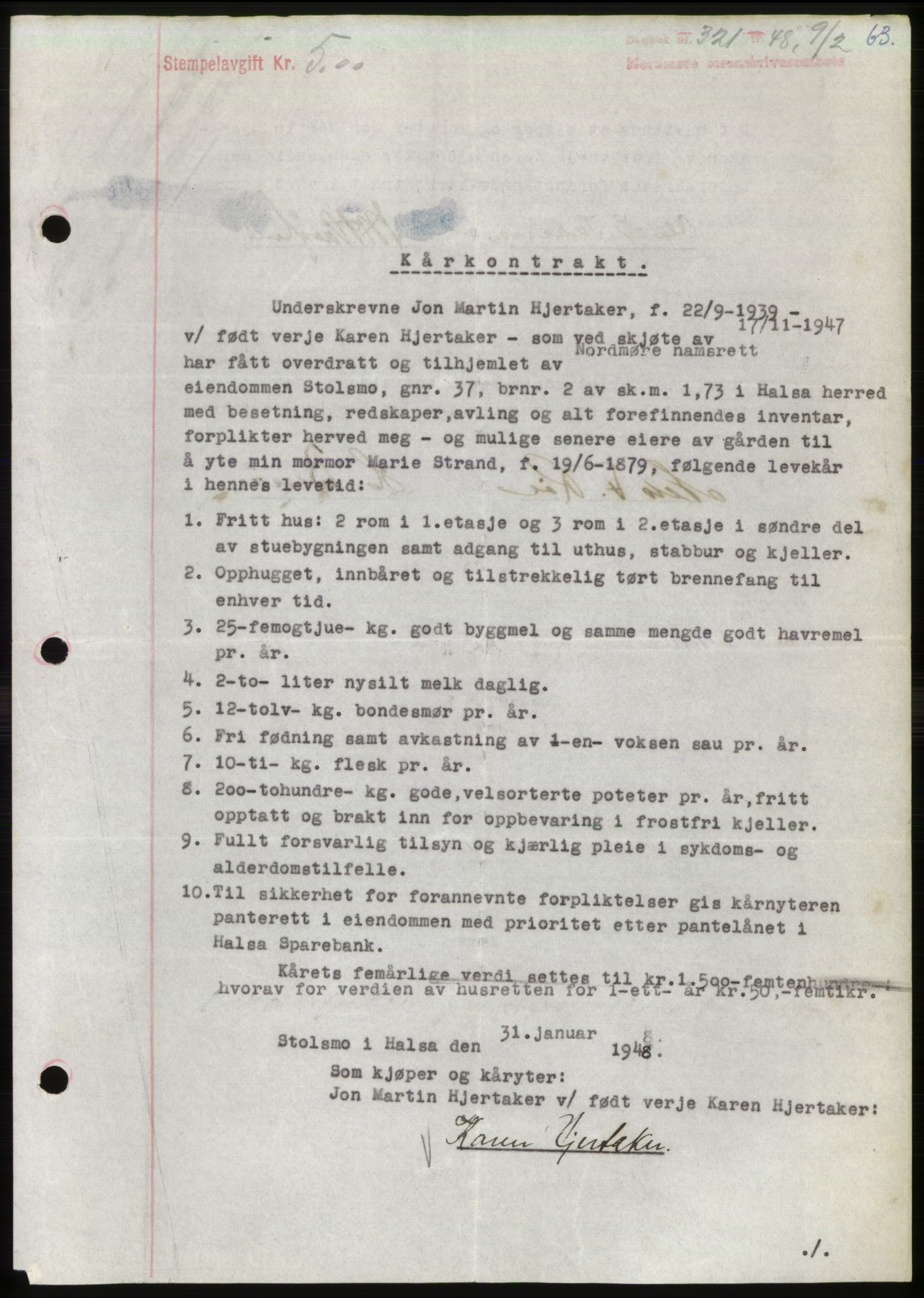Nordmøre sorenskriveri, SAT/A-4132/1/2/2Ca: Pantebok nr. B98, 1948-1948, Dagboknr: 321/1948