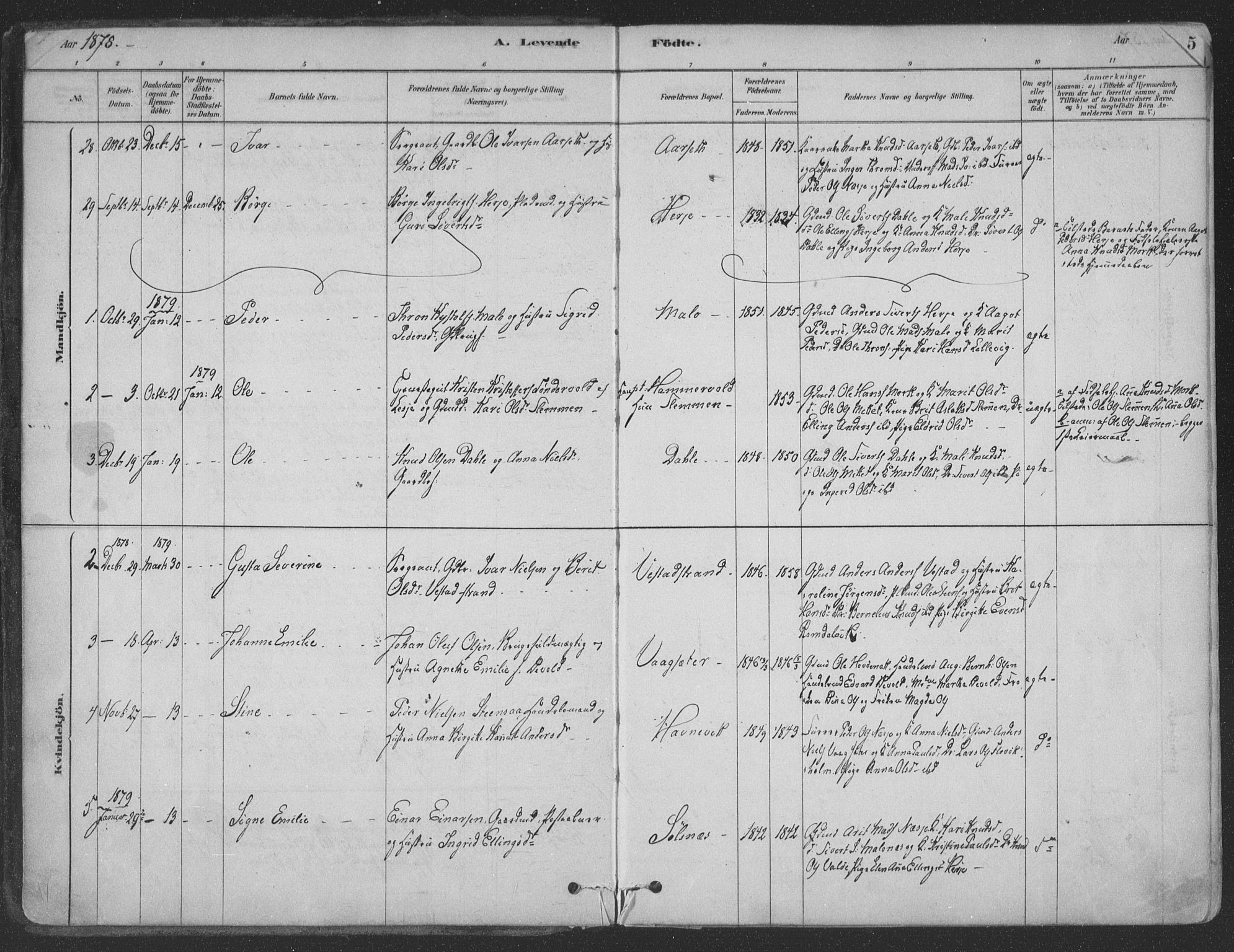 Ministerialprotokoller, klokkerbøker og fødselsregistre - Møre og Romsdal, AV/SAT-A-1454/547/L0604: Ministerialbok nr. 547A06, 1878-1906, s. 5