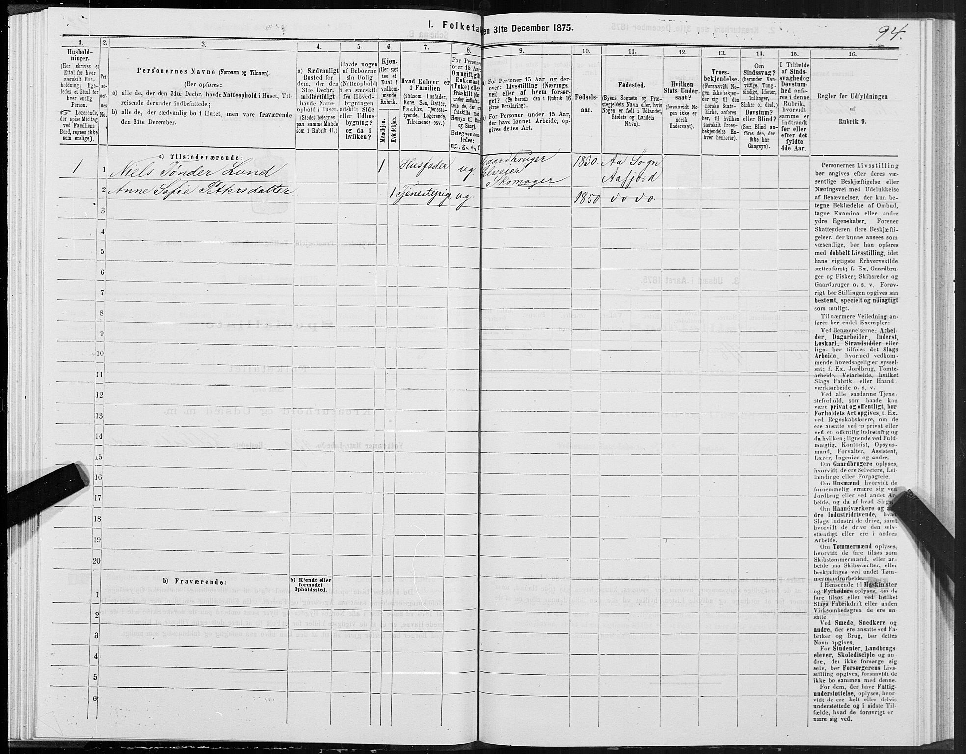 SAT, Folketelling 1875 for 1630P Aafjorden prestegjeld, 1875, s. 3094