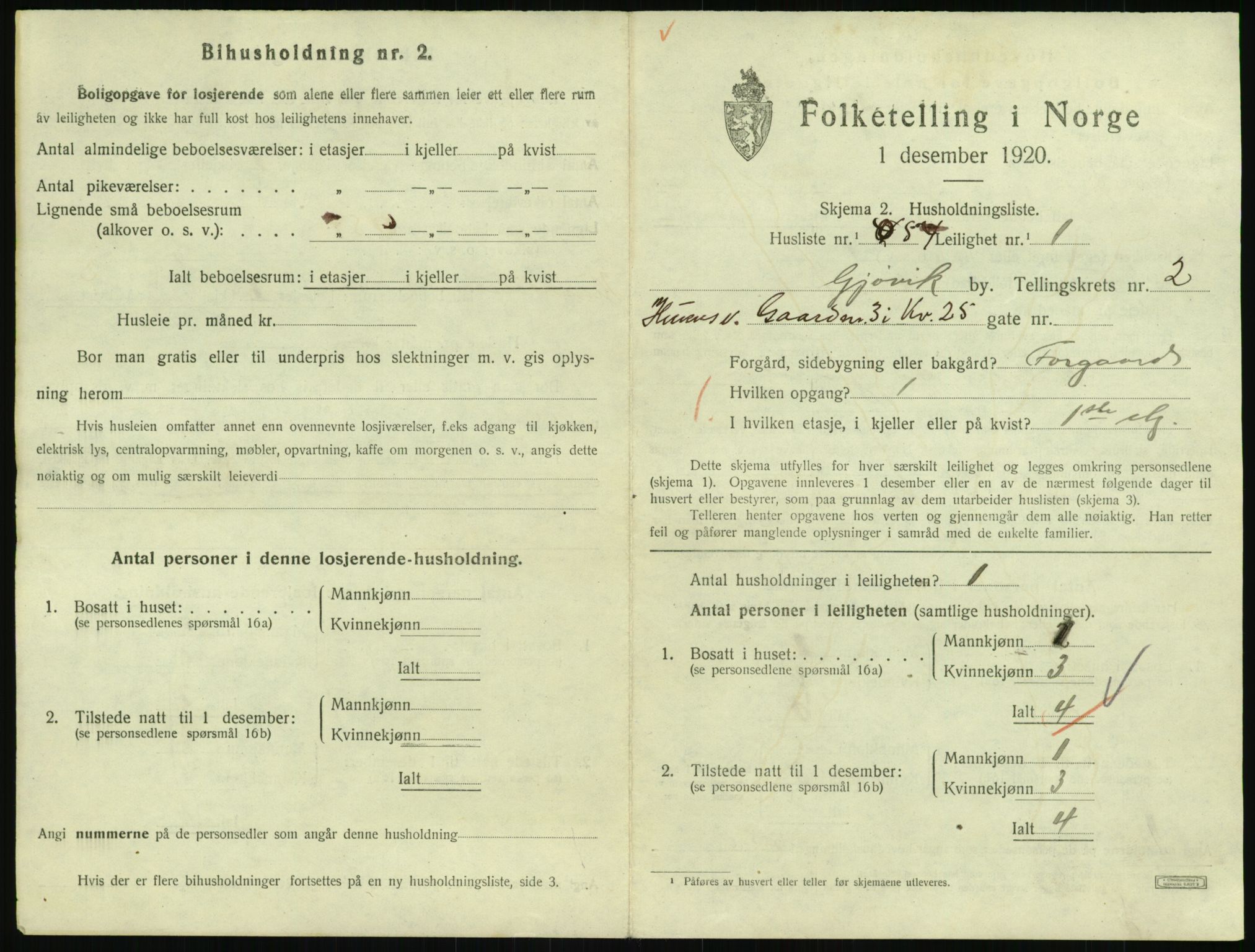 SAH, Folketelling 1920 for 0502 Gjøvik kjøpstad, 1920, s. 1326