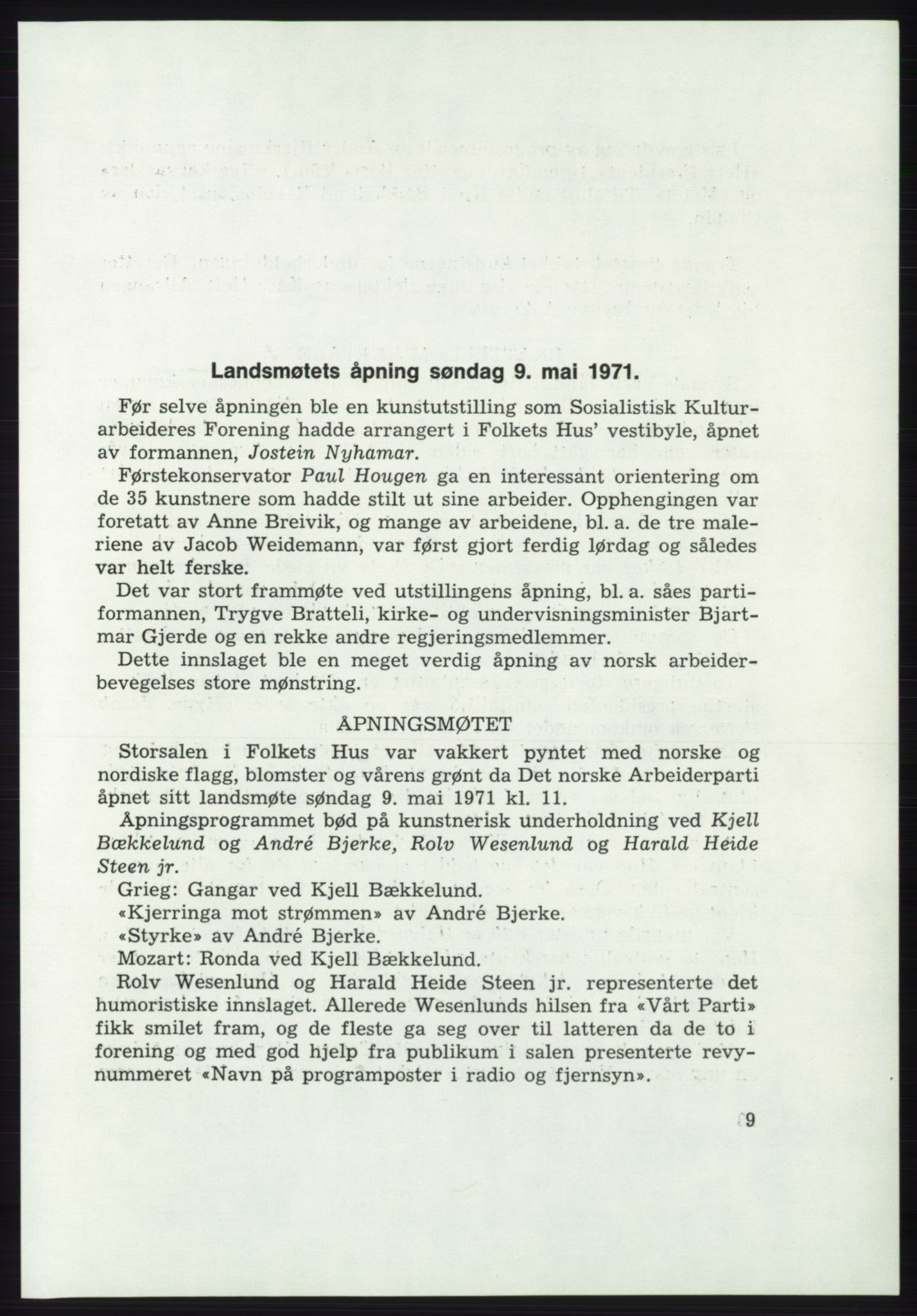 Det norske Arbeiderparti - publikasjoner, AAB/-/-/-: Protokoll over forhandlingene på det 43. ordinære landsmøte 9.-11. mai 1971 i Oslo, 1971, s. 9