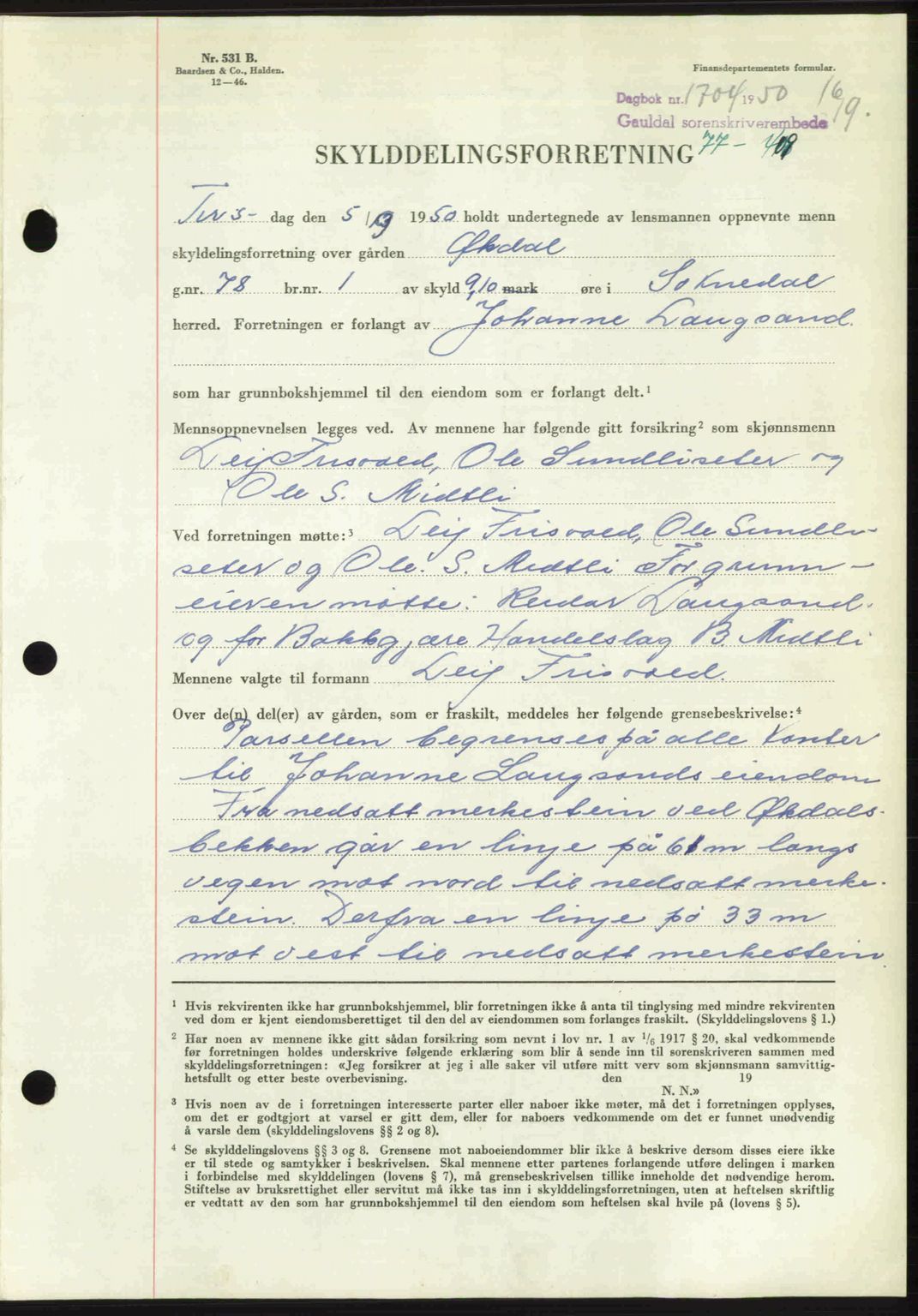 Gauldal sorenskriveri, SAT/A-0014/1/2/2C: Pantebok nr. A11, 1950-1950, Dagboknr: 1704/1950