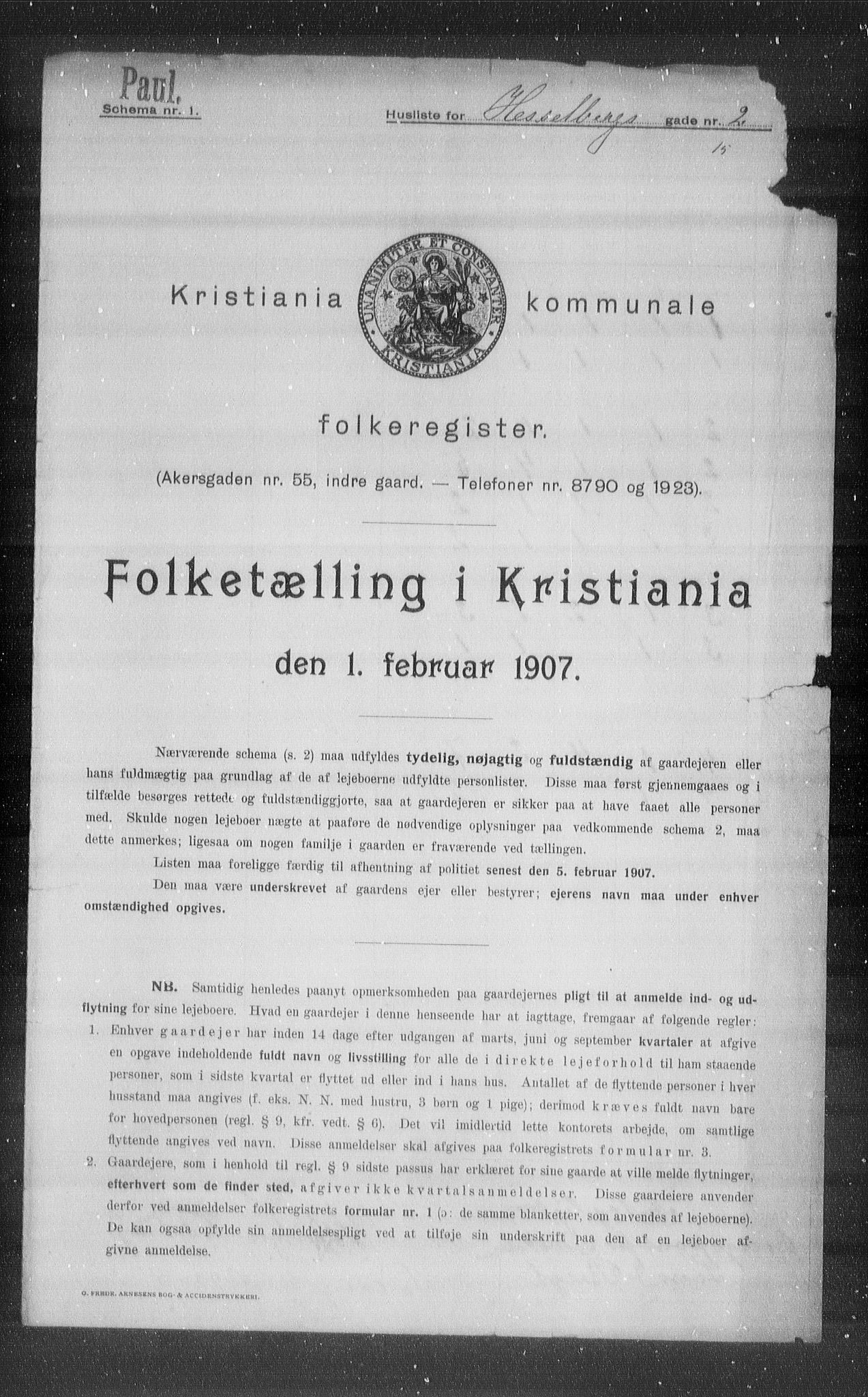 OBA, Kommunal folketelling 1.2.1907 for Kristiania kjøpstad, 1907, s. 20489