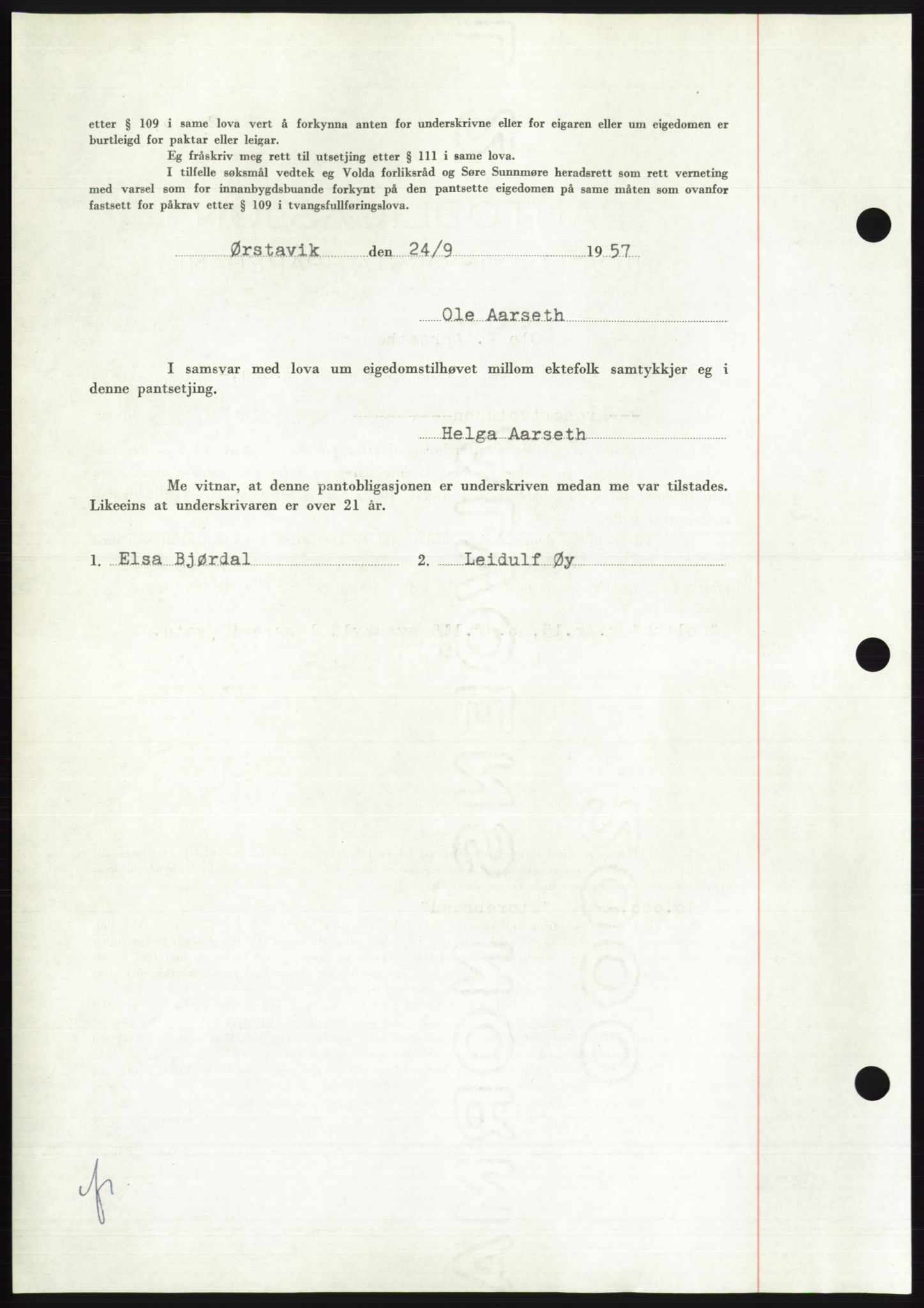 Søre Sunnmøre sorenskriveri, AV/SAT-A-4122/1/2/2C/L0130: Pantebok nr. 18B, 1957-1958, Dagboknr: 2305/1957