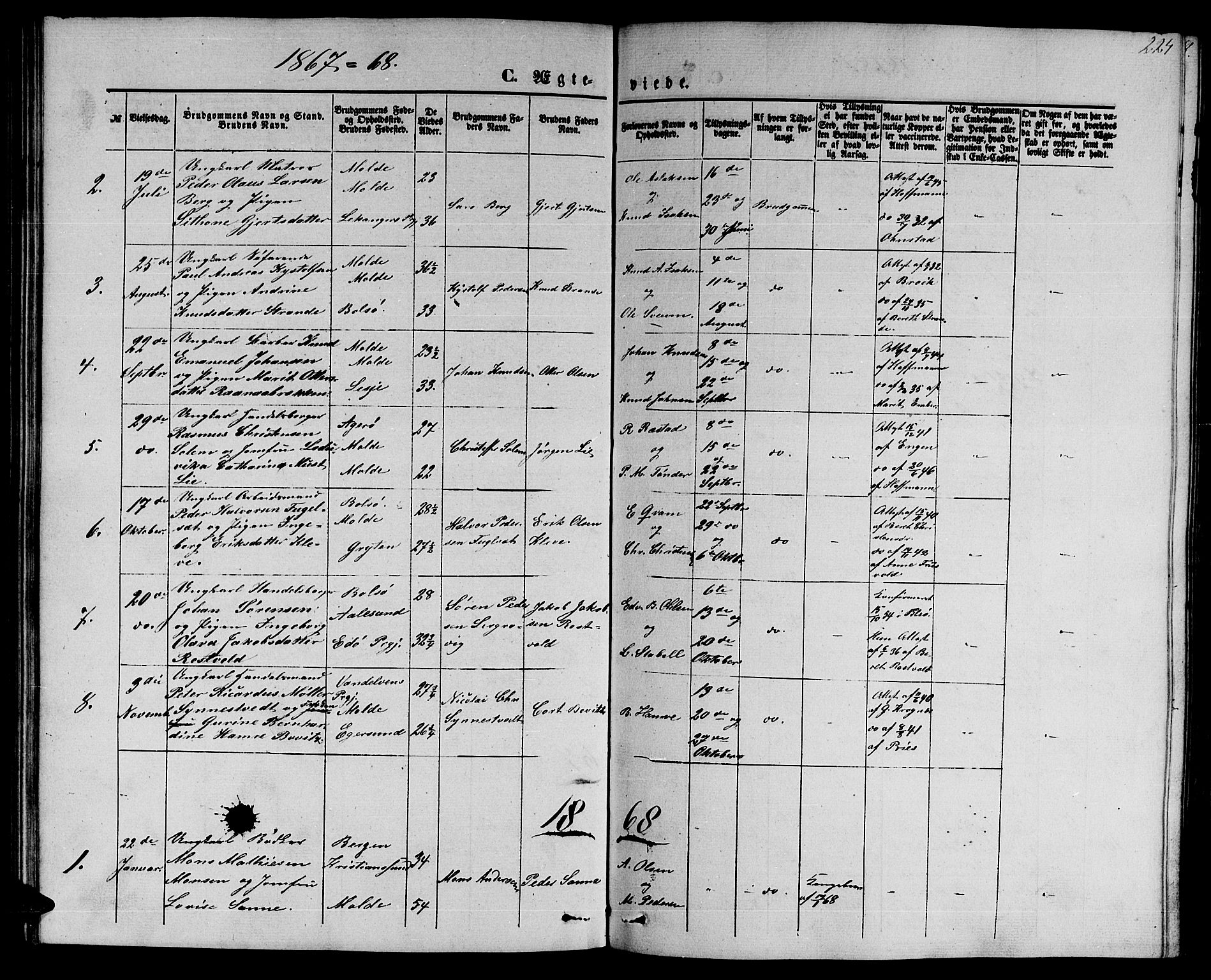 Ministerialprotokoller, klokkerbøker og fødselsregistre - Møre og Romsdal, AV/SAT-A-1454/558/L0701: Klokkerbok nr. 558C02, 1862-1879, s. 224