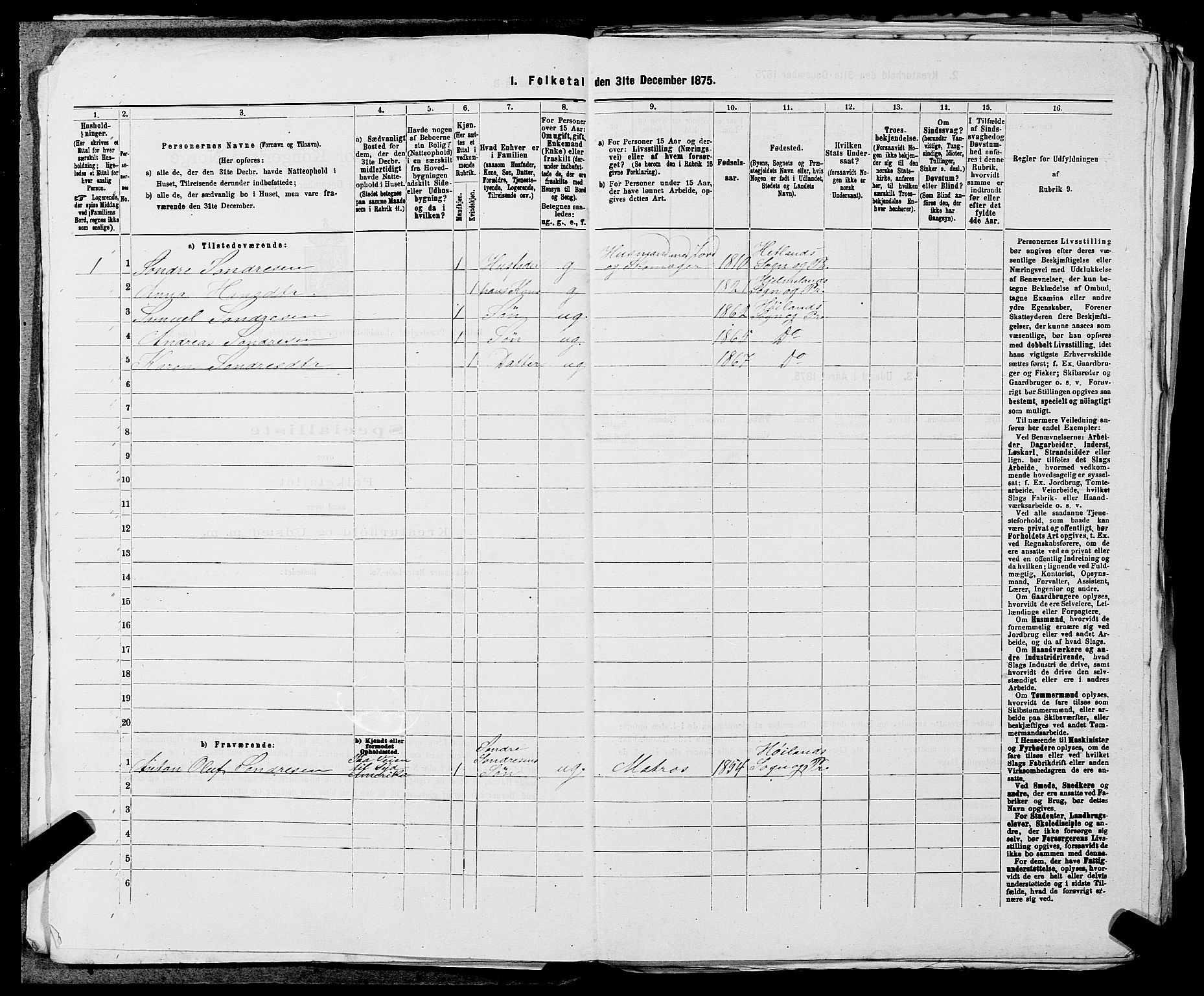 SAST, Folketelling 1875 for 1123L Høyland prestegjeld, Høyland sokn, 1875, s. 819