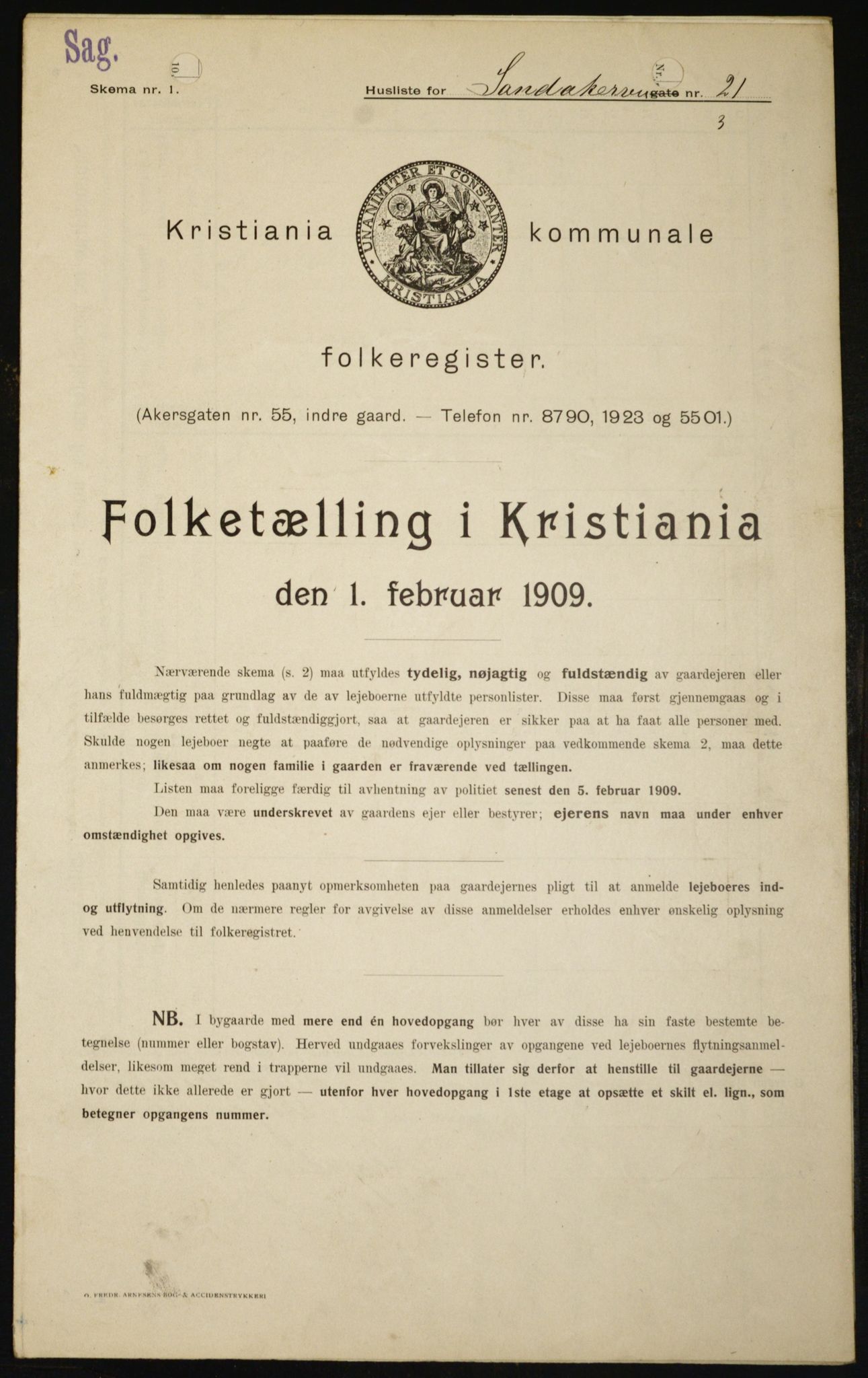 OBA, Kommunal folketelling 1.2.1909 for Kristiania kjøpstad, 1909, s. 78945