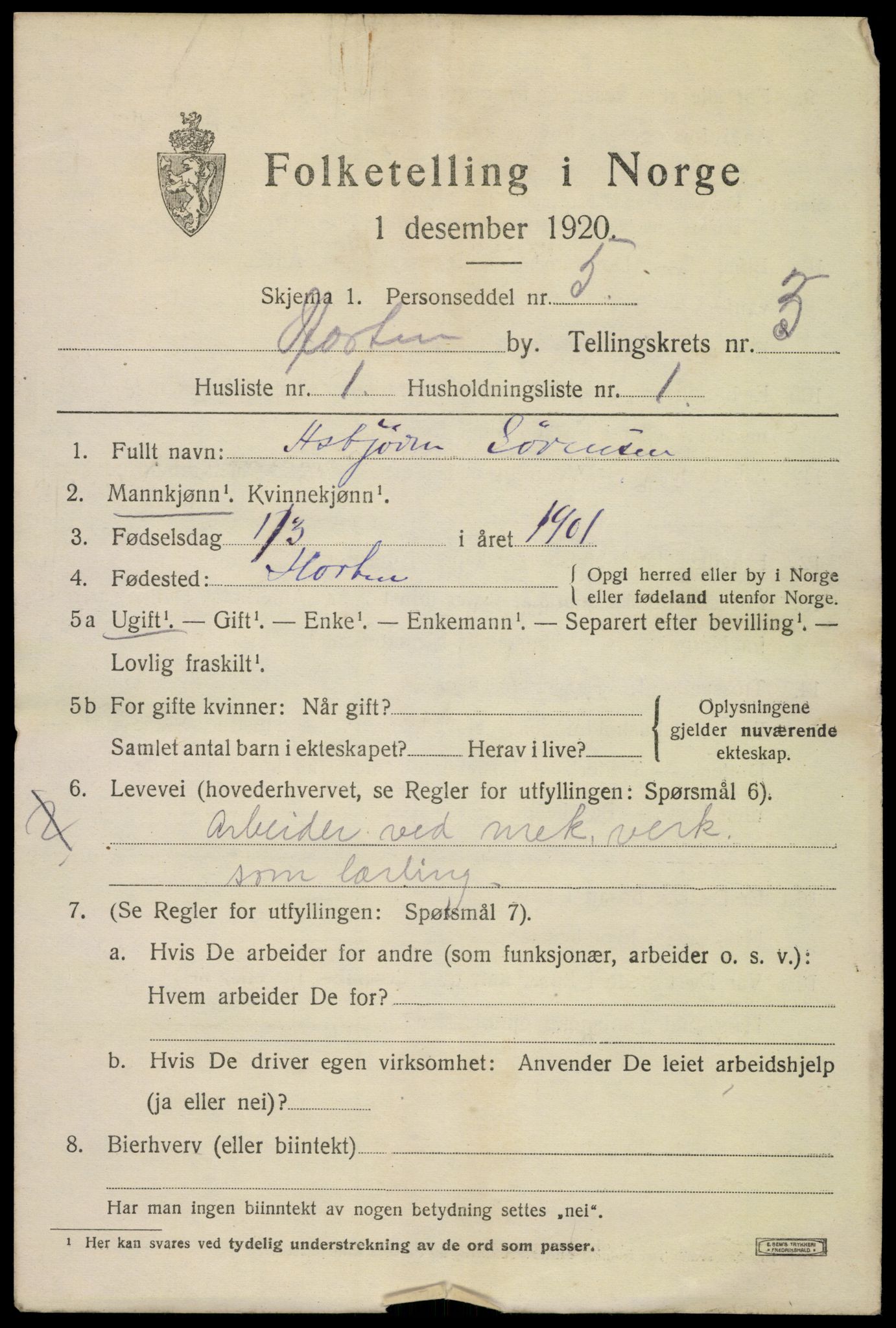 SAKO, Folketelling 1920 for 0703 Horten kjøpstad, 1920, s. 13467