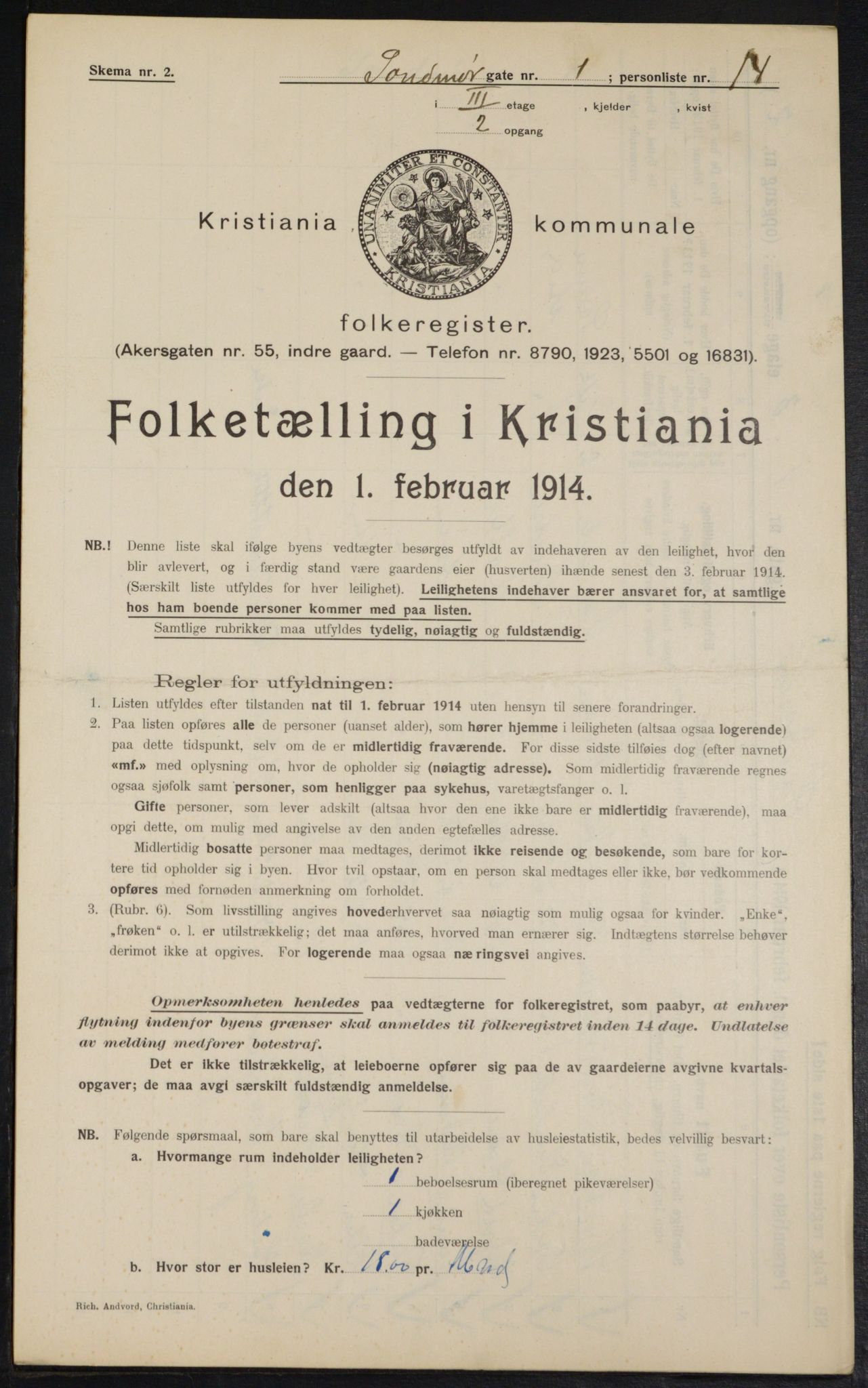 OBA, Kommunal folketelling 1.2.1914 for Kristiania, 1914, s. 105393