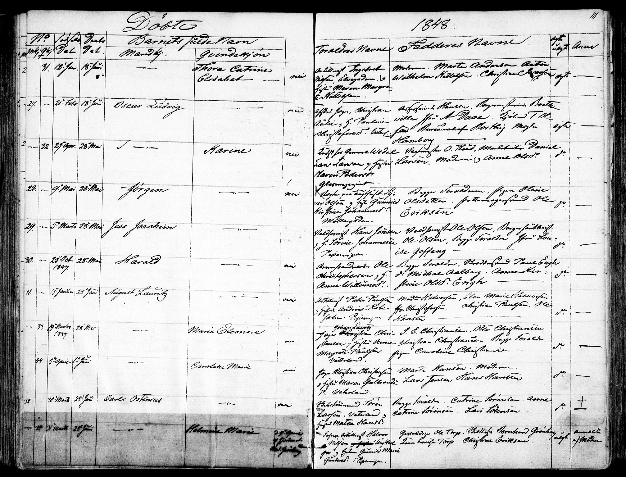 Garnisonsmenigheten Kirkebøker, AV/SAO-A-10846/F/Fa/L0008: Ministerialbok nr. 8, 1842-1859, s. 111