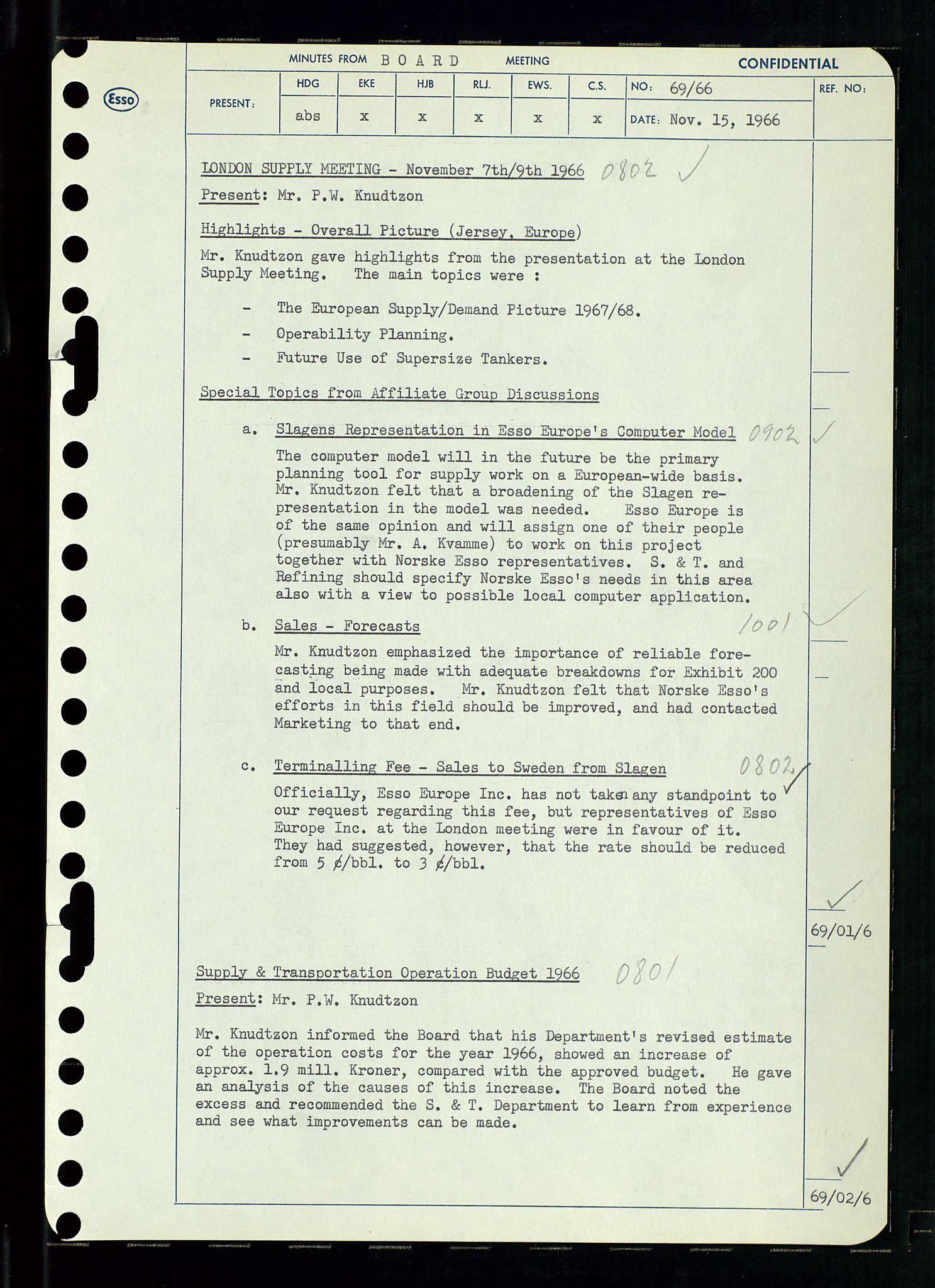 Pa 0982 - Esso Norge A/S, AV/SAST-A-100448/A/Aa/L0002/0002: Den administrerende direksjon Board minutes (styrereferater) / Den administrerende direksjon Board minutes (styrereferater), 1966, s. 145