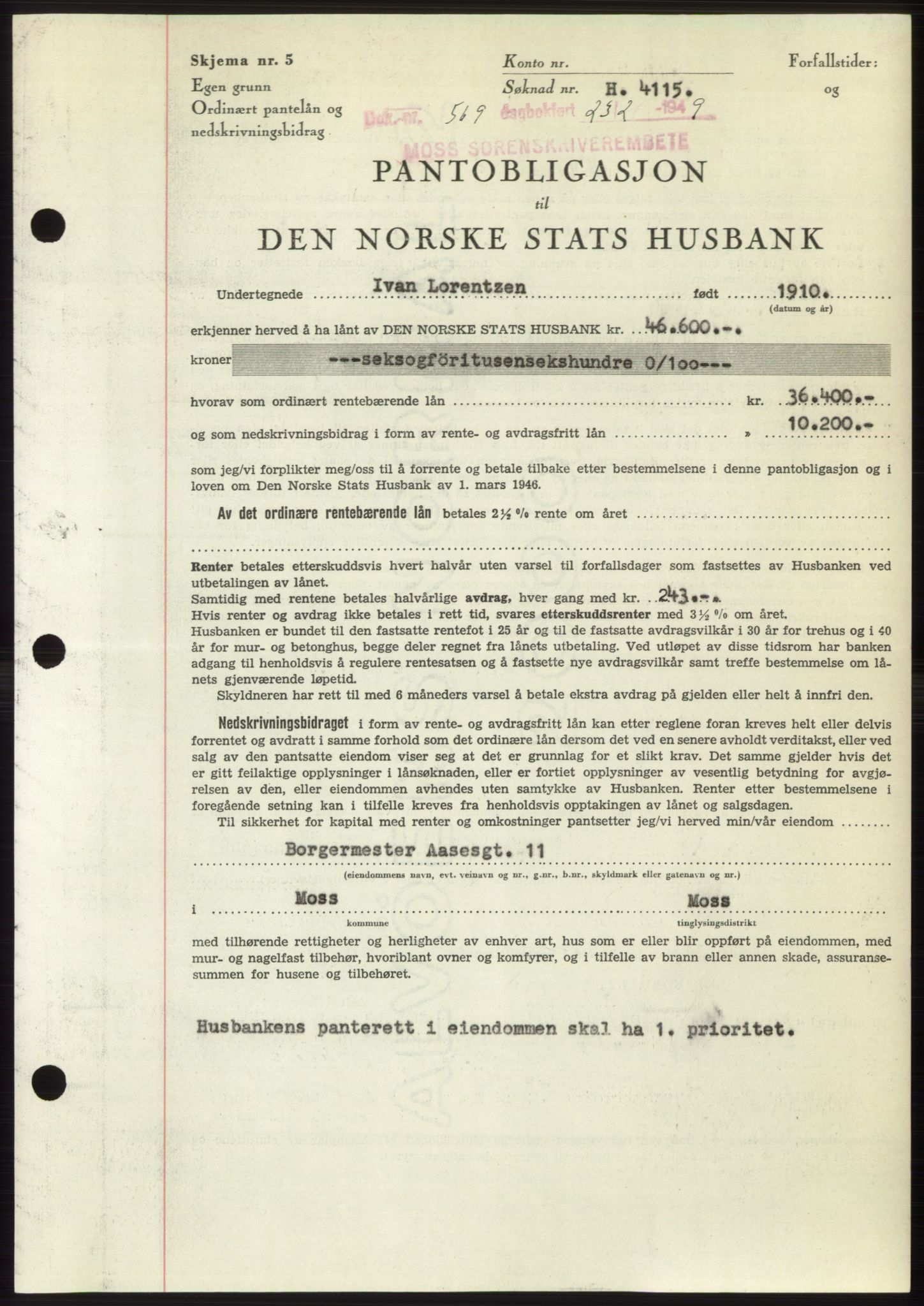 Moss sorenskriveri, SAO/A-10168: Pantebok nr. B21, 1949-1949, Dagboknr: 569/1949