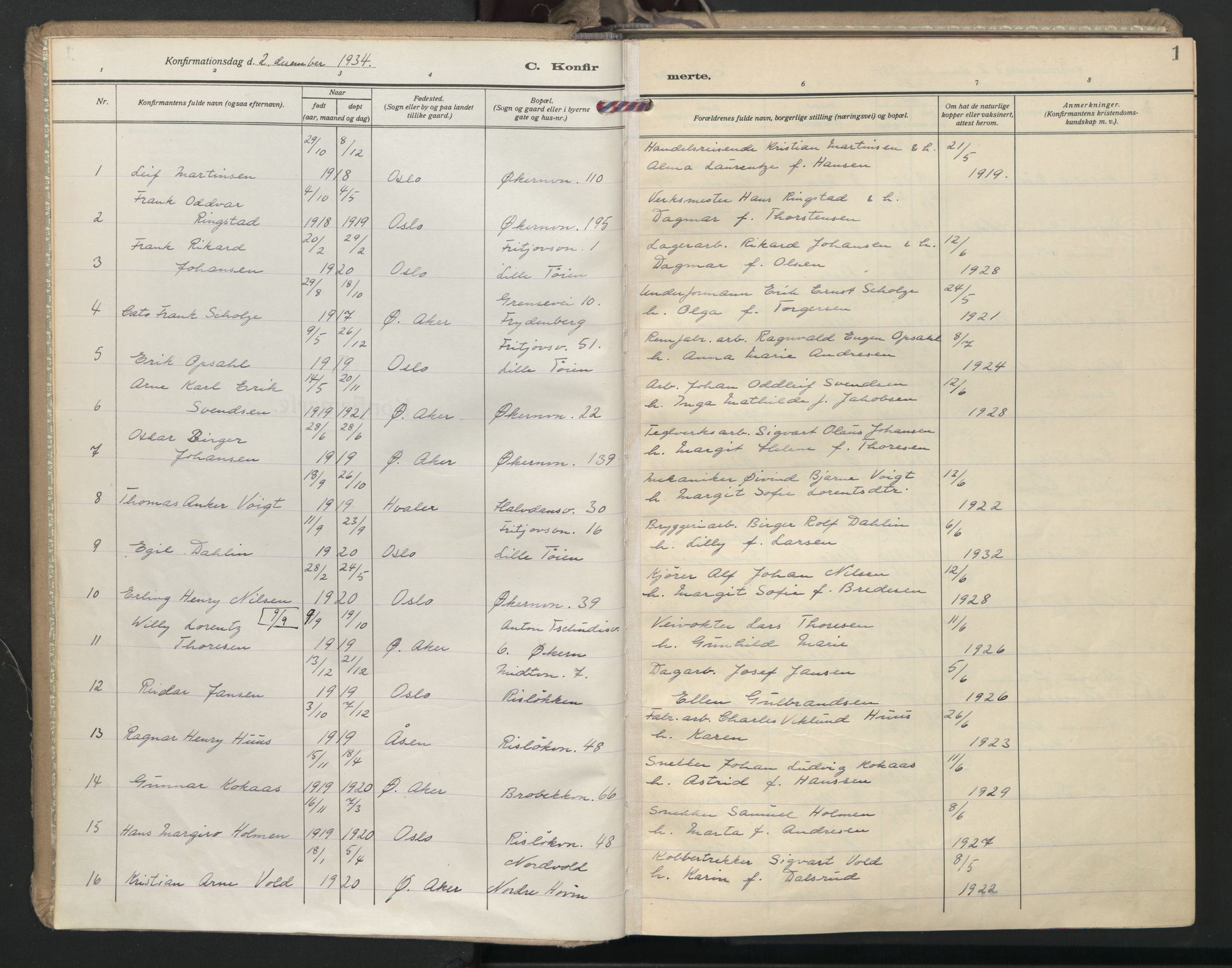 Østre Aker prestekontor Kirkebøker, AV/SAO-A-10840/F/Fa/L0015: Ministerialbok nr. I 15, 1934-1938, s. 1