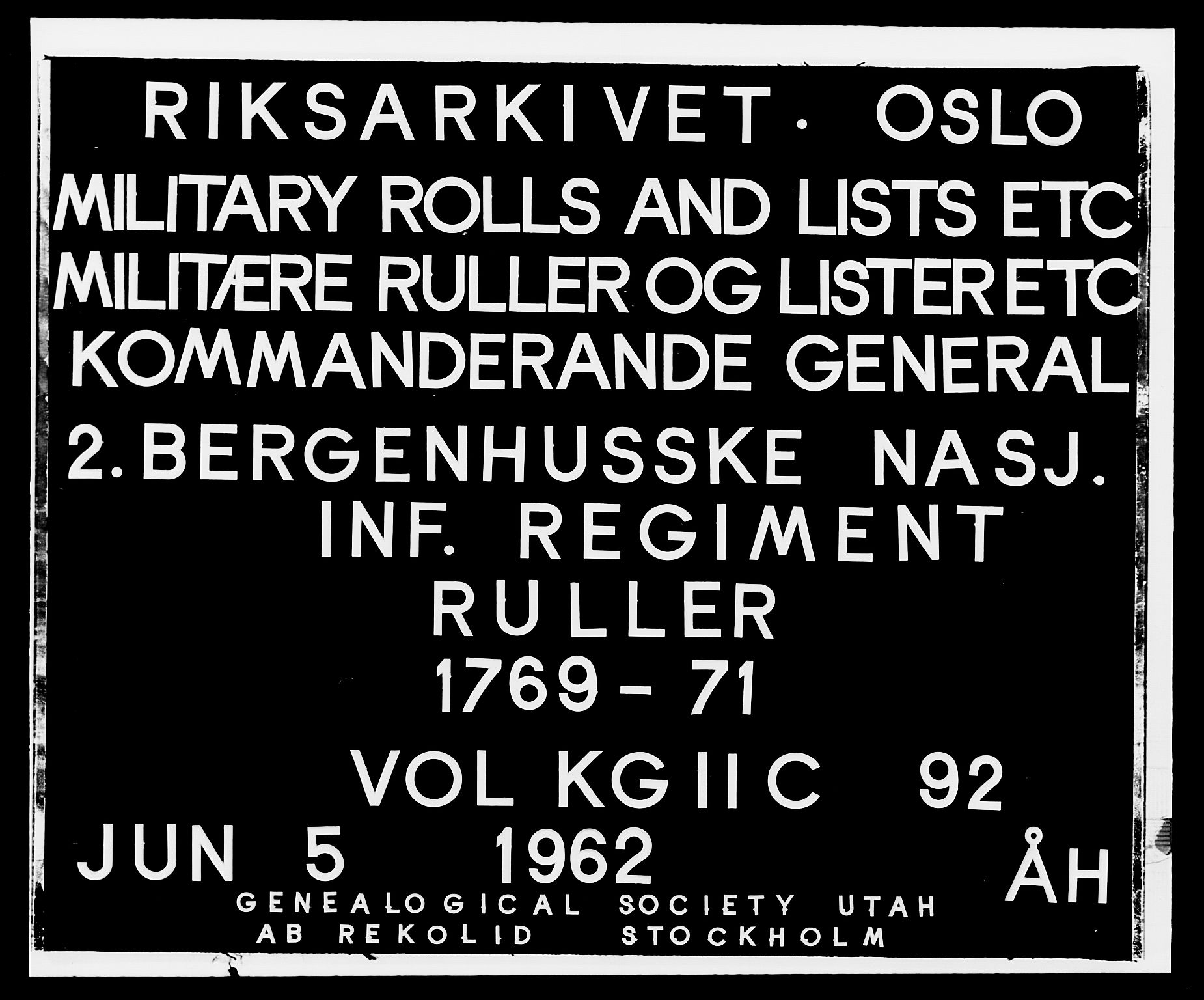 Generalitets- og kommissariatskollegiet, Det kongelige norske kommissariatskollegium, RA/EA-5420/E/Eh/L0092: 2. Bergenhusiske nasjonale infanteriregiment, 1769-1771, s. 1
