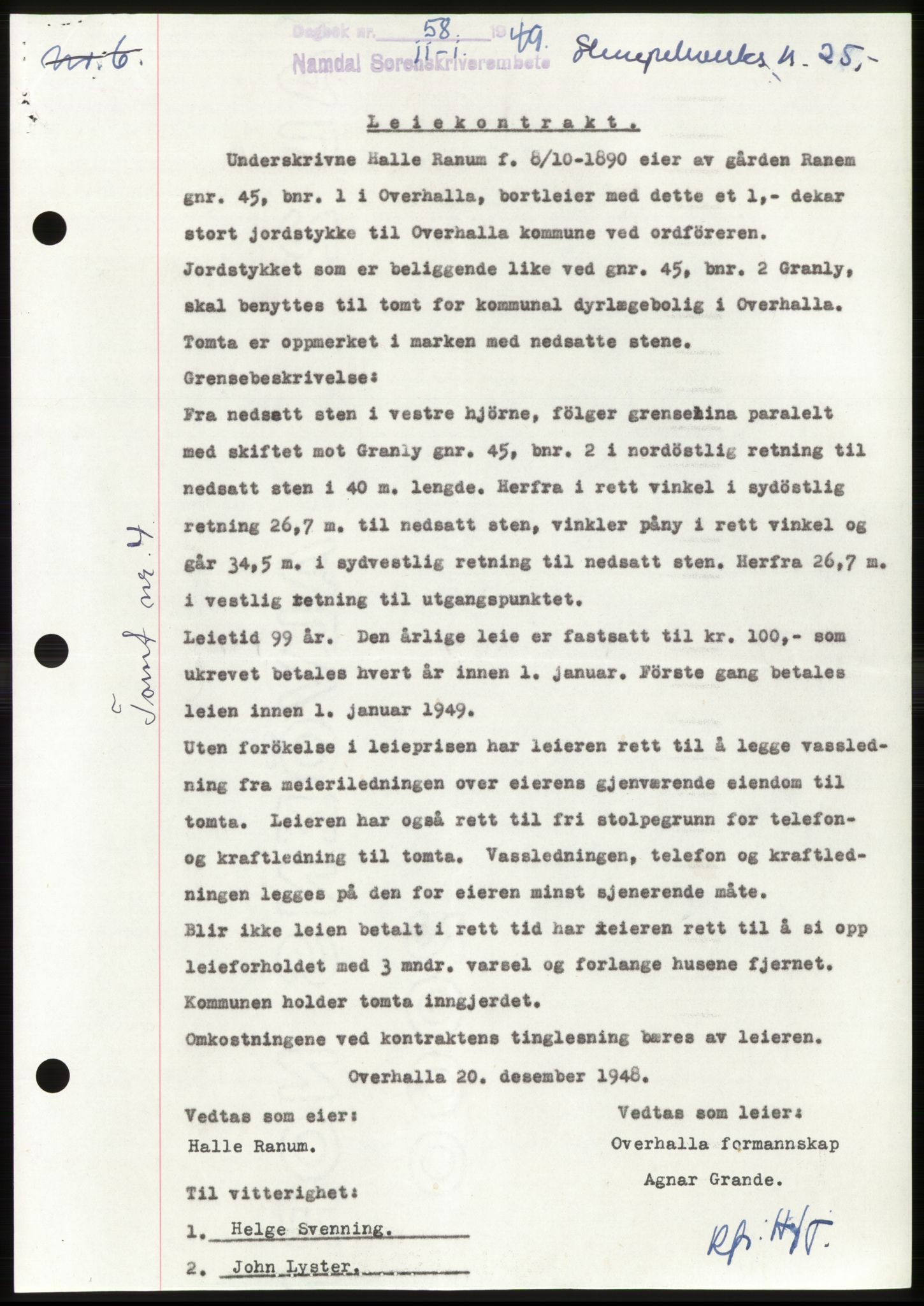 Namdal sorenskriveri, SAT/A-4133/1/2/2C: Pantebok nr. -, 1949-1949, Dagboknr: 58/1949
