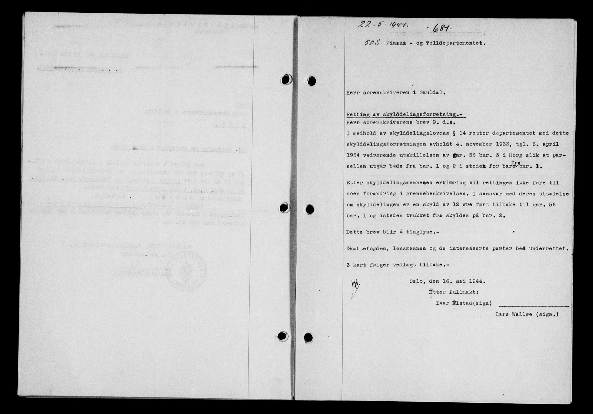 Gauldal sorenskriveri, SAT/A-0014/1/2/2C/L0057: Pantebok nr. 62, 1943-1944, Dagboknr: 505/1944