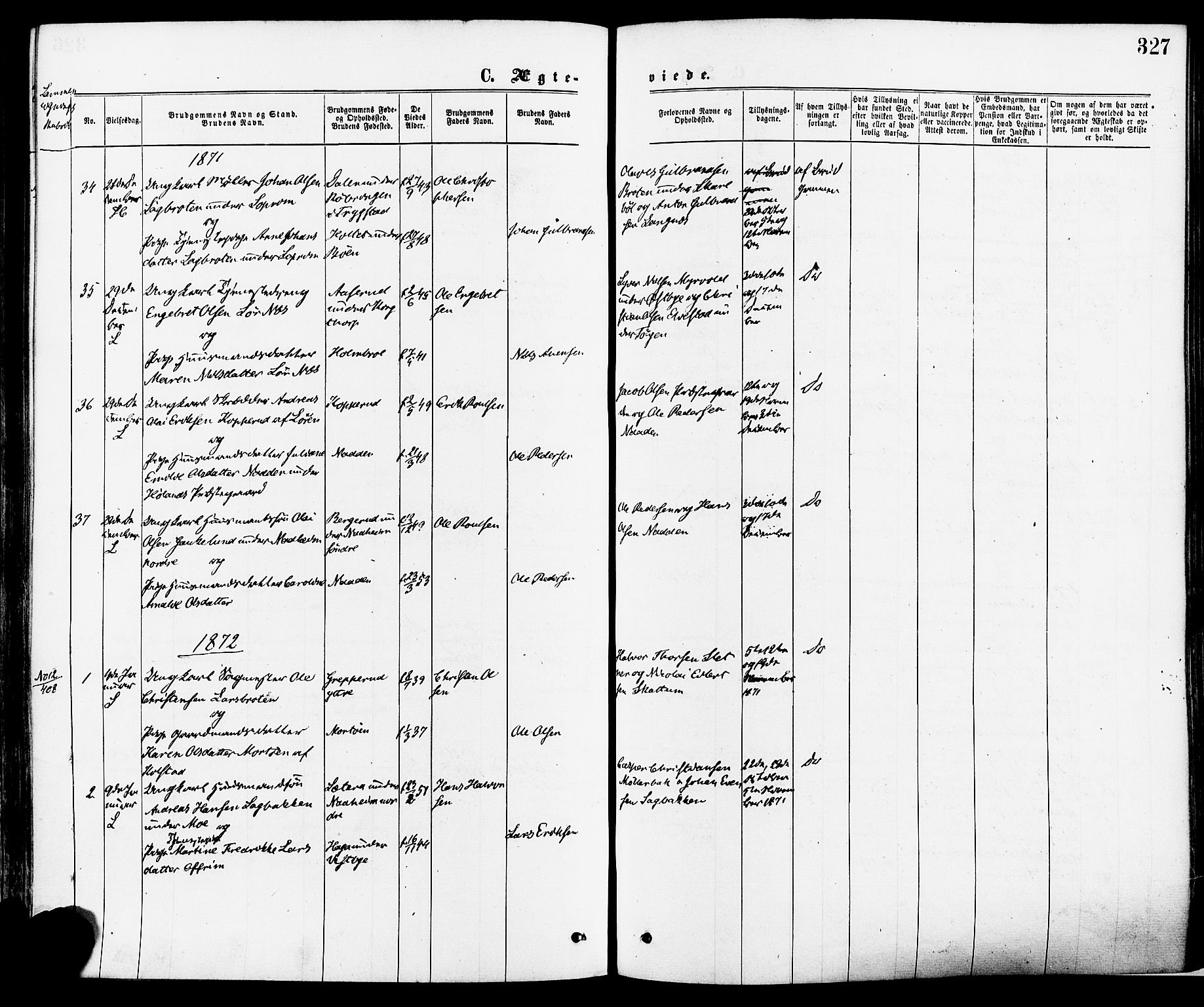 Høland prestekontor Kirkebøker, SAO/A-10346a/F/Fa/L0012.a: Ministerialbok nr. I 12A, 1869-1879, s. 327