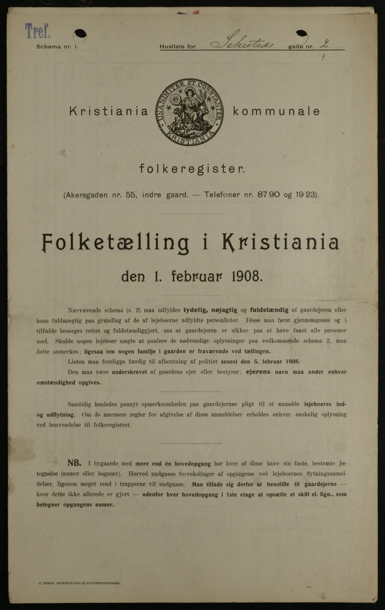 OBA, Kommunal folketelling 1.2.1908 for Kristiania kjøpstad, 1908, s. 84385