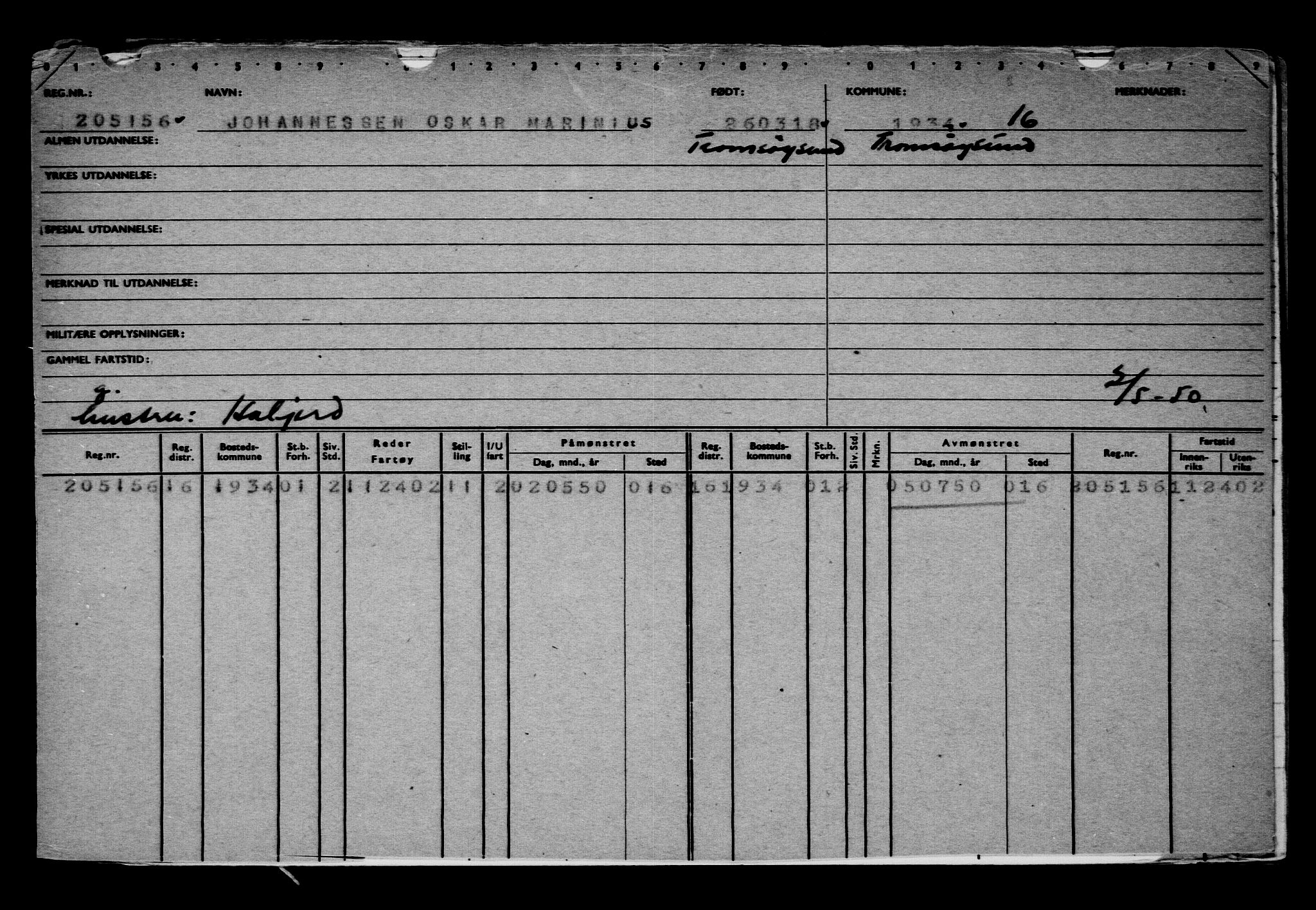 Direktoratet for sjømenn, RA/S-3545/G/Gb/L0156: Hovedkort, 1918, s. 610