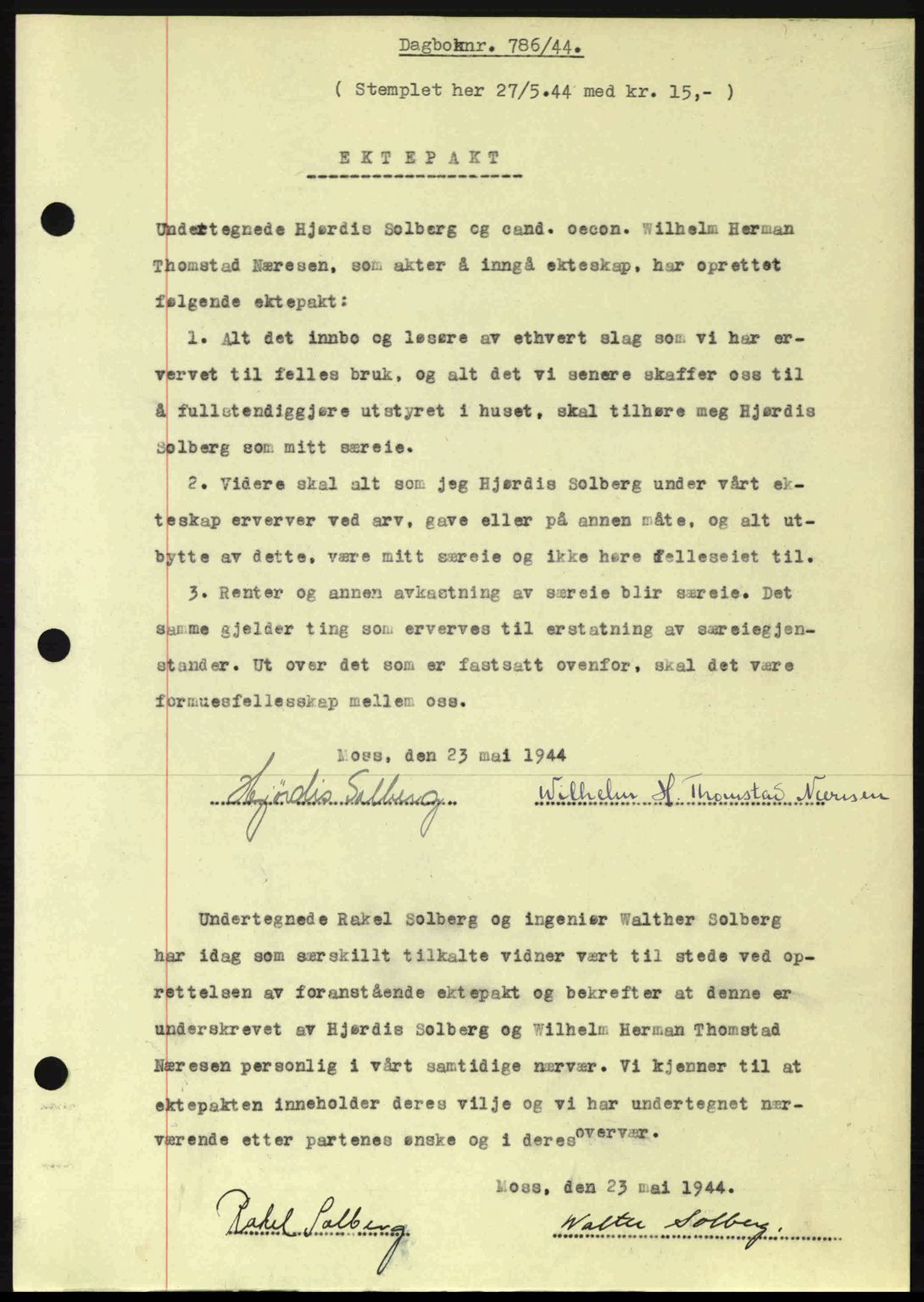 Moss sorenskriveri, SAO/A-10168: Pantebok nr. A12, 1943-1944, Dagboknr: 786/1944