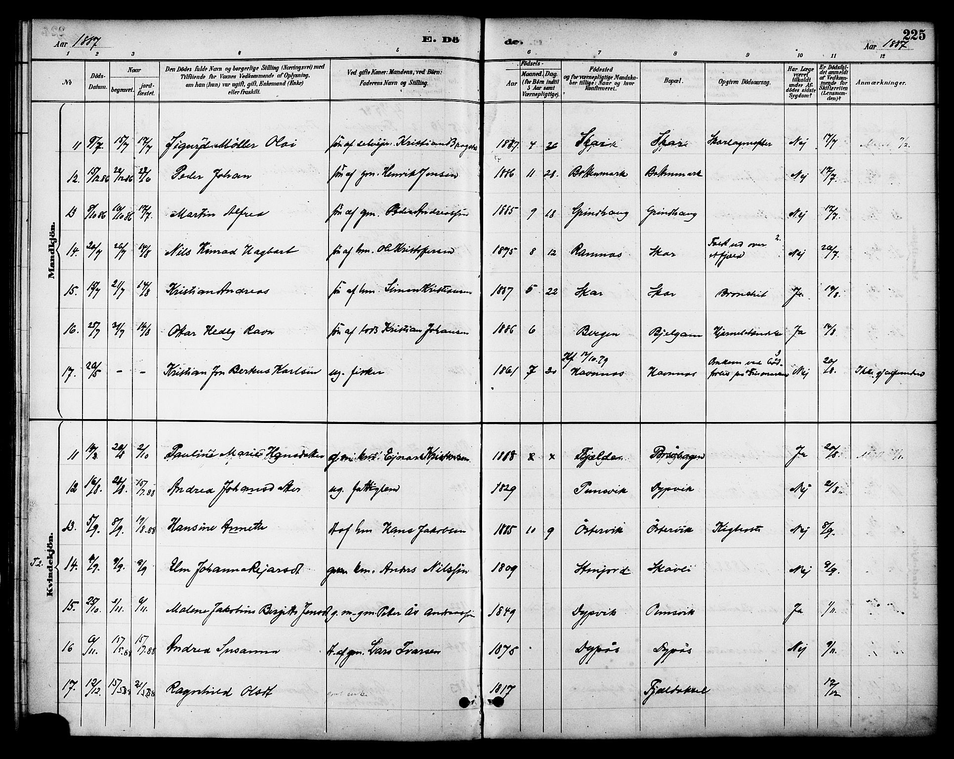 Ministerialprotokoller, klokkerbøker og fødselsregistre - Nordland, AV/SAT-A-1459/863/L0898: Ministerialbok nr. 863A10, 1886-1897, s. 225