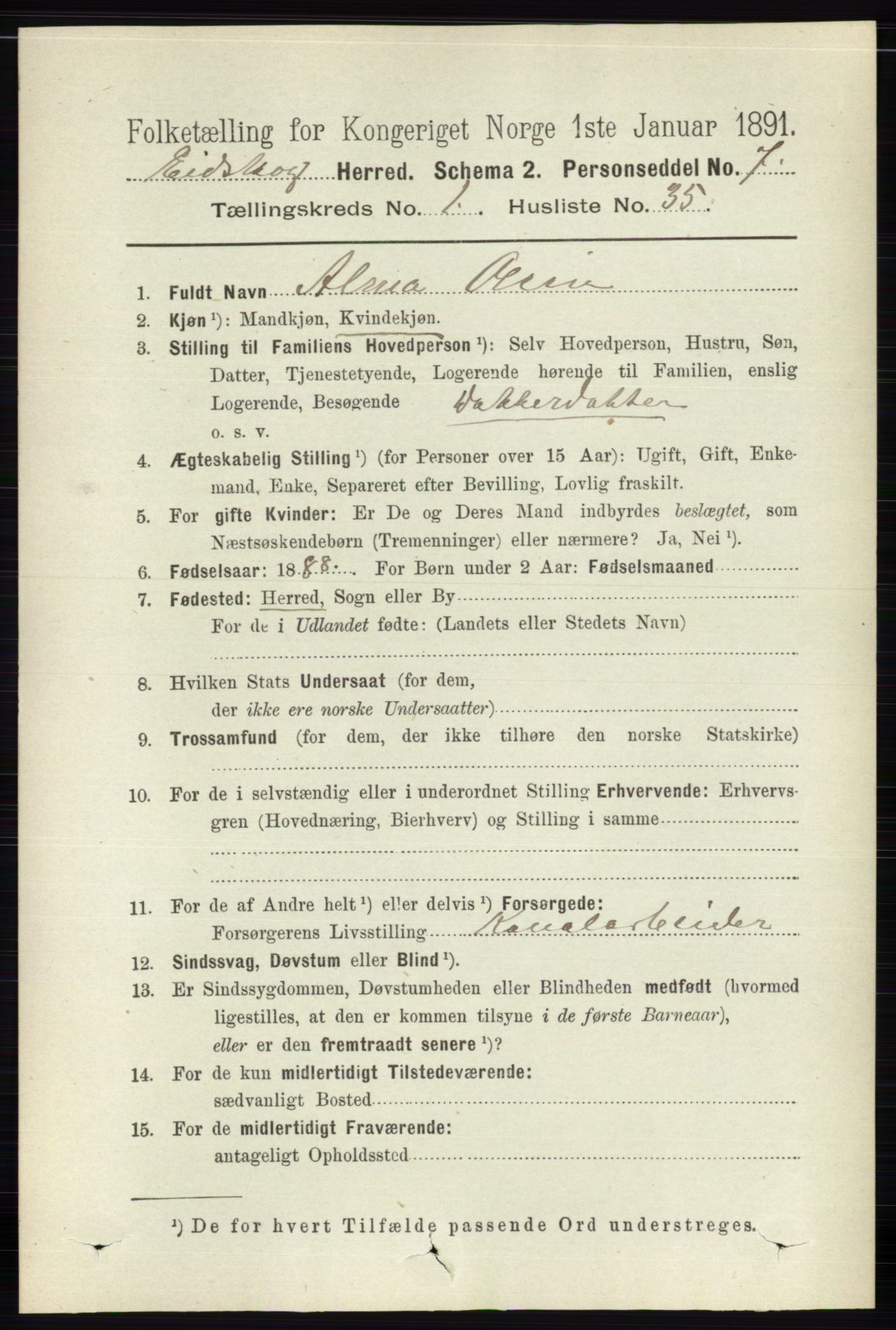 RA, Folketelling 1891 for 0420 Eidskog herred, 1891, s. 311