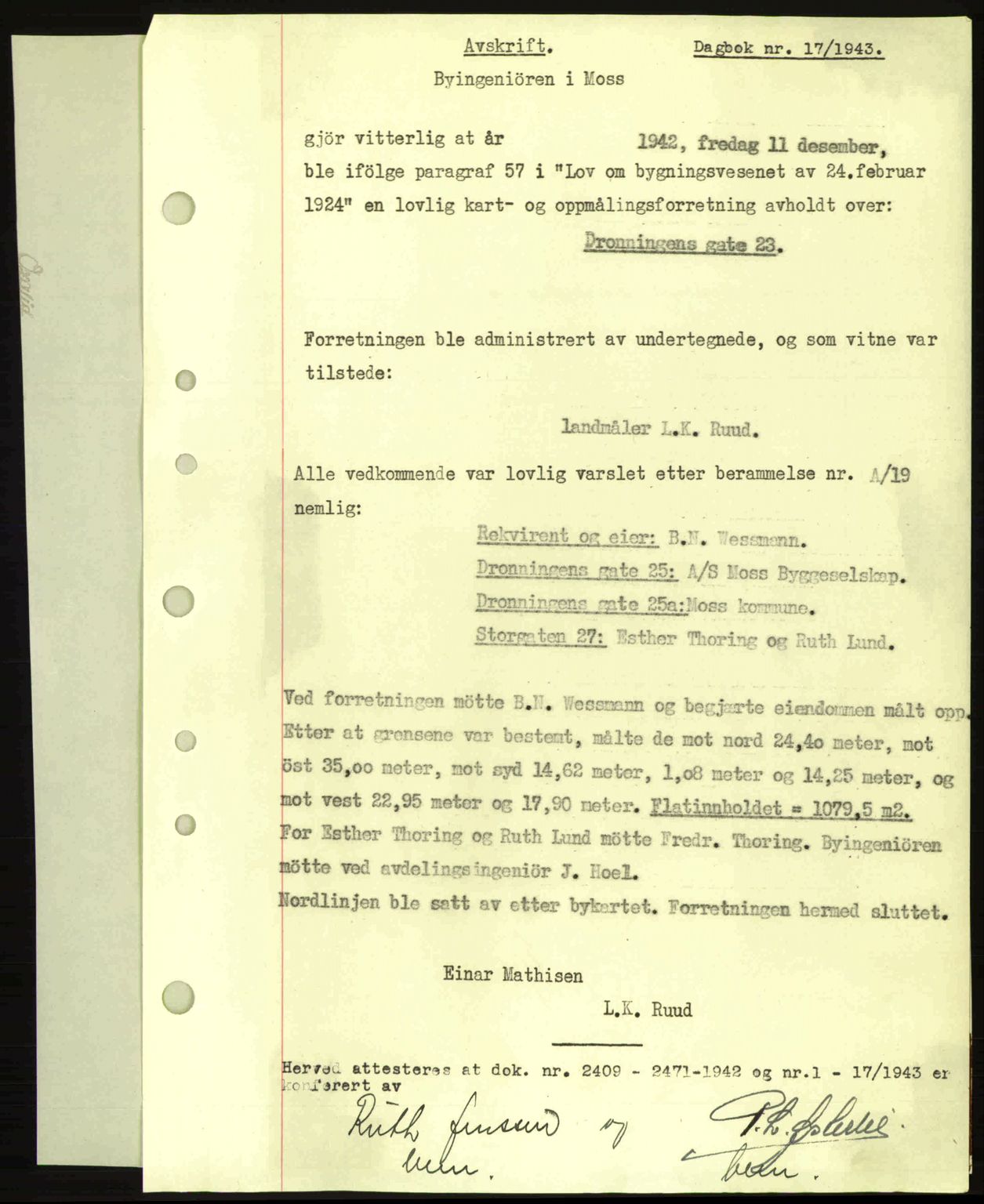 Moss sorenskriveri, SAO/A-10168: Pantebok nr. A10, 1942-1943, Dagboknr: 17/1943