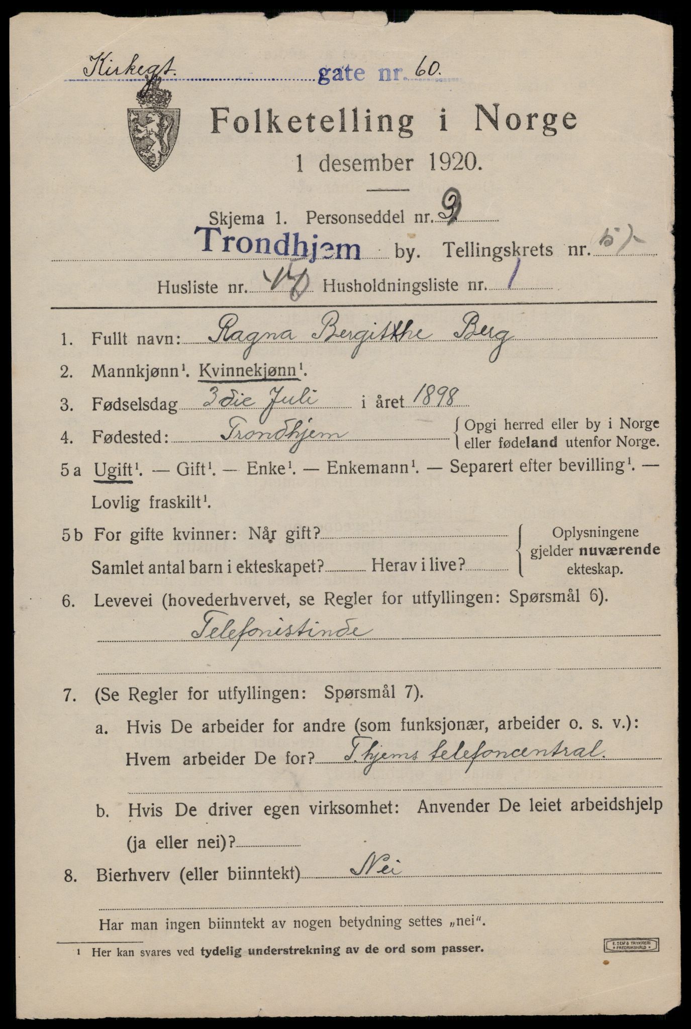 SAT, Folketelling 1920 for 1601 Trondheim kjøpstad, 1920, s. 117460