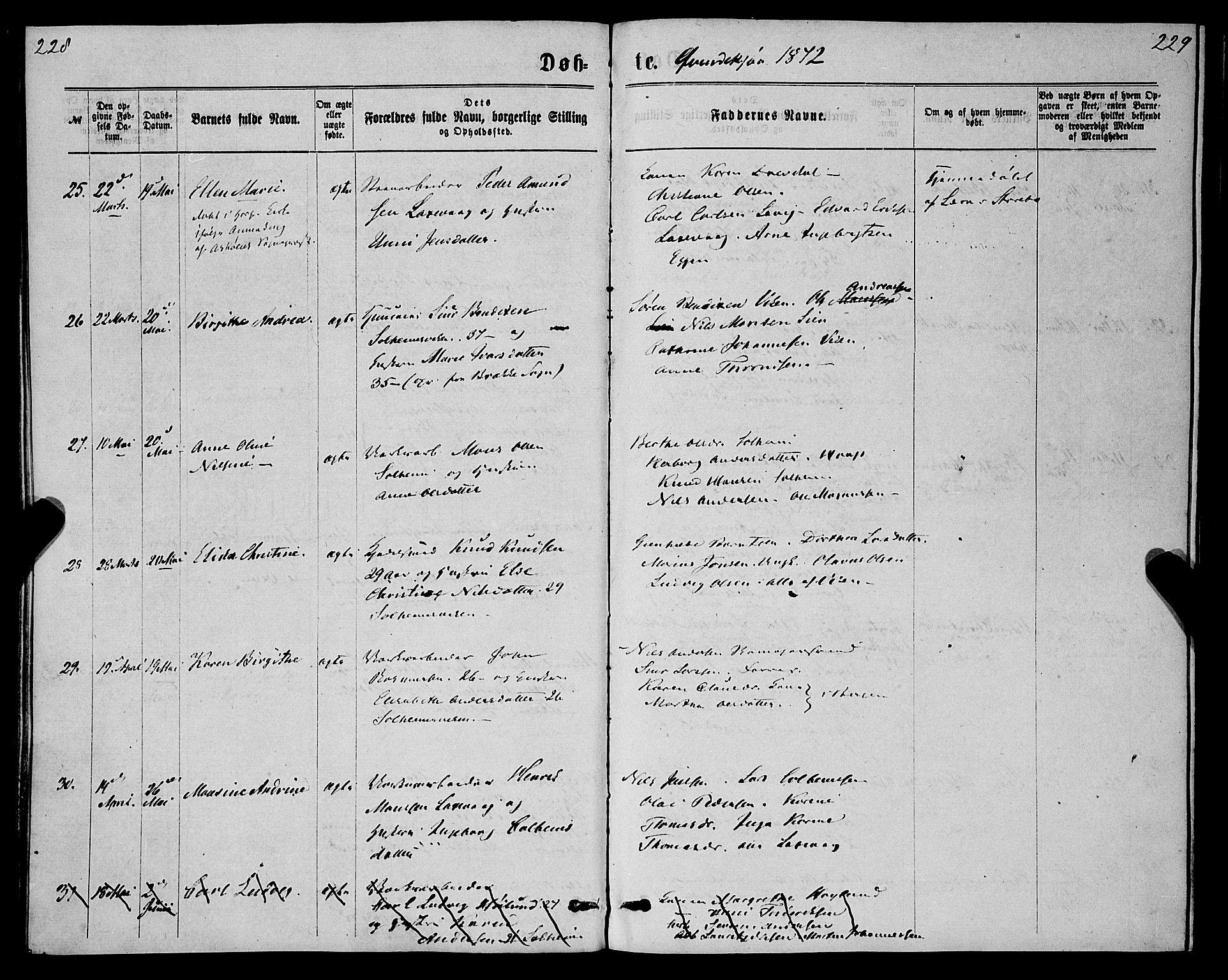 St. Jørgens hospital og Årstad sokneprestembete, AV/SAB-A-99934: Ministerialbok nr. A 6, 1870-1878, s. 228-229