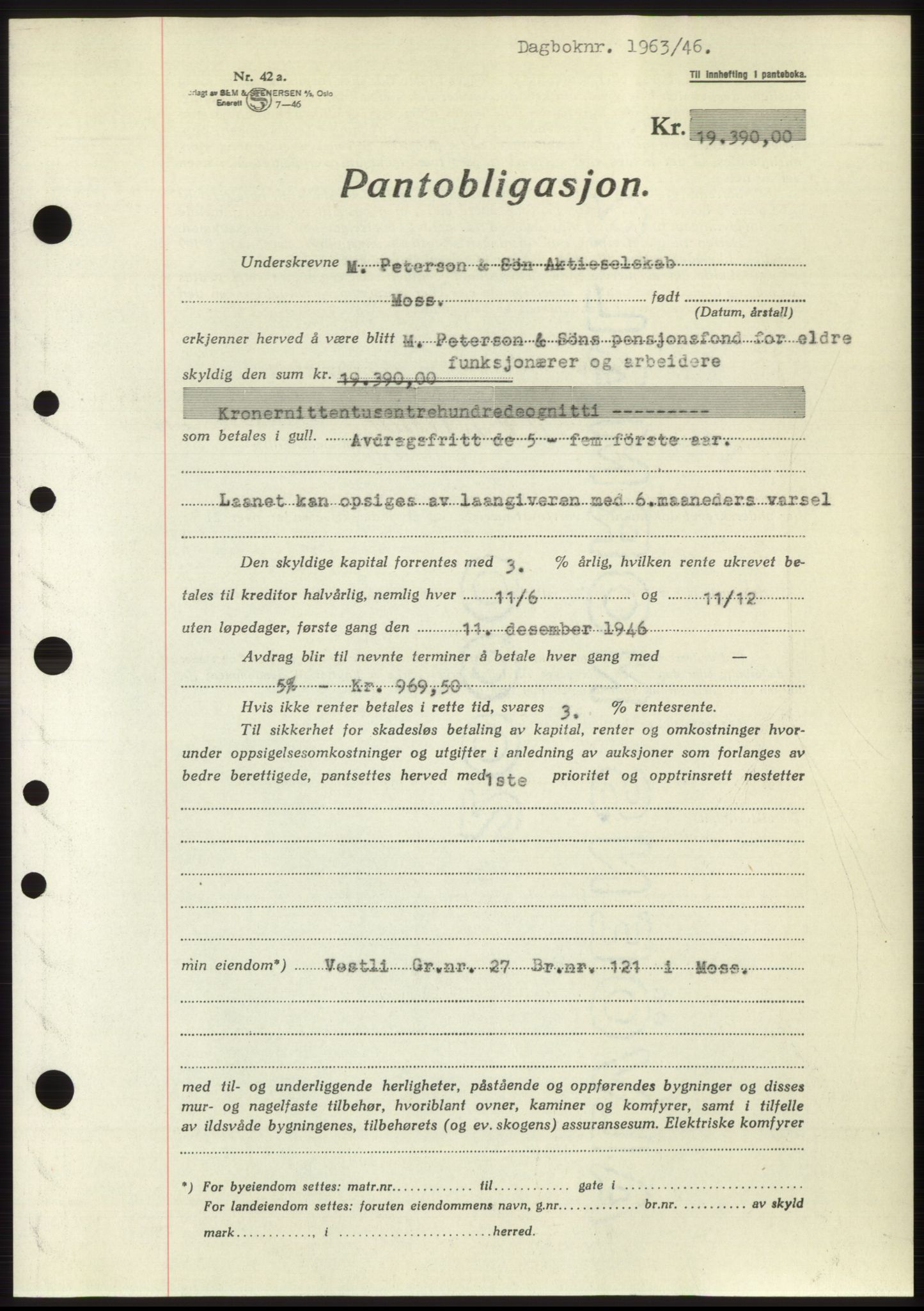 Moss sorenskriveri, SAO/A-10168: Pantebok nr. B15, 1946-1946, Dagboknr: 1963/1946