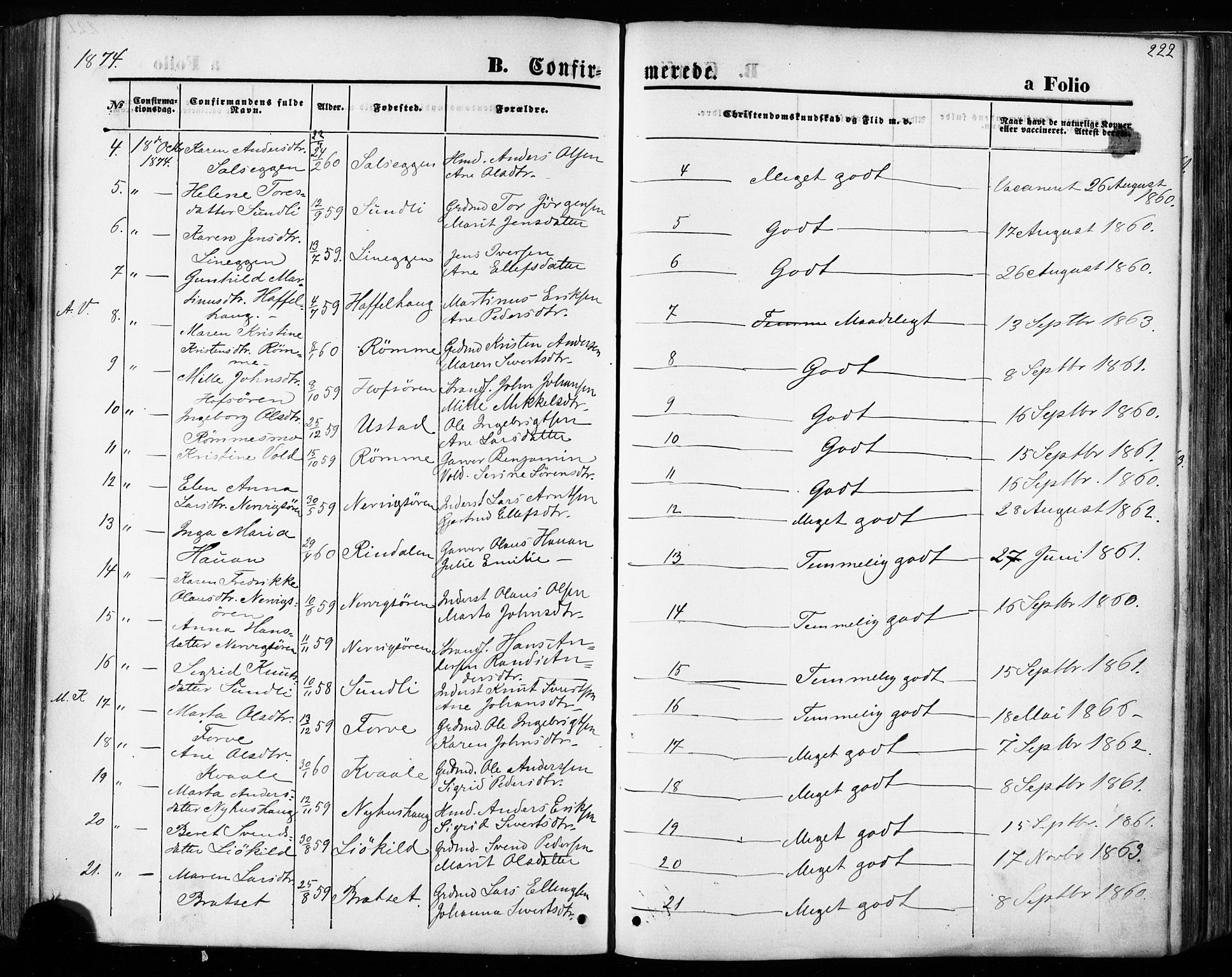 Ministerialprotokoller, klokkerbøker og fødselsregistre - Sør-Trøndelag, AV/SAT-A-1456/668/L0807: Ministerialbok nr. 668A07, 1870-1880, s. 222
