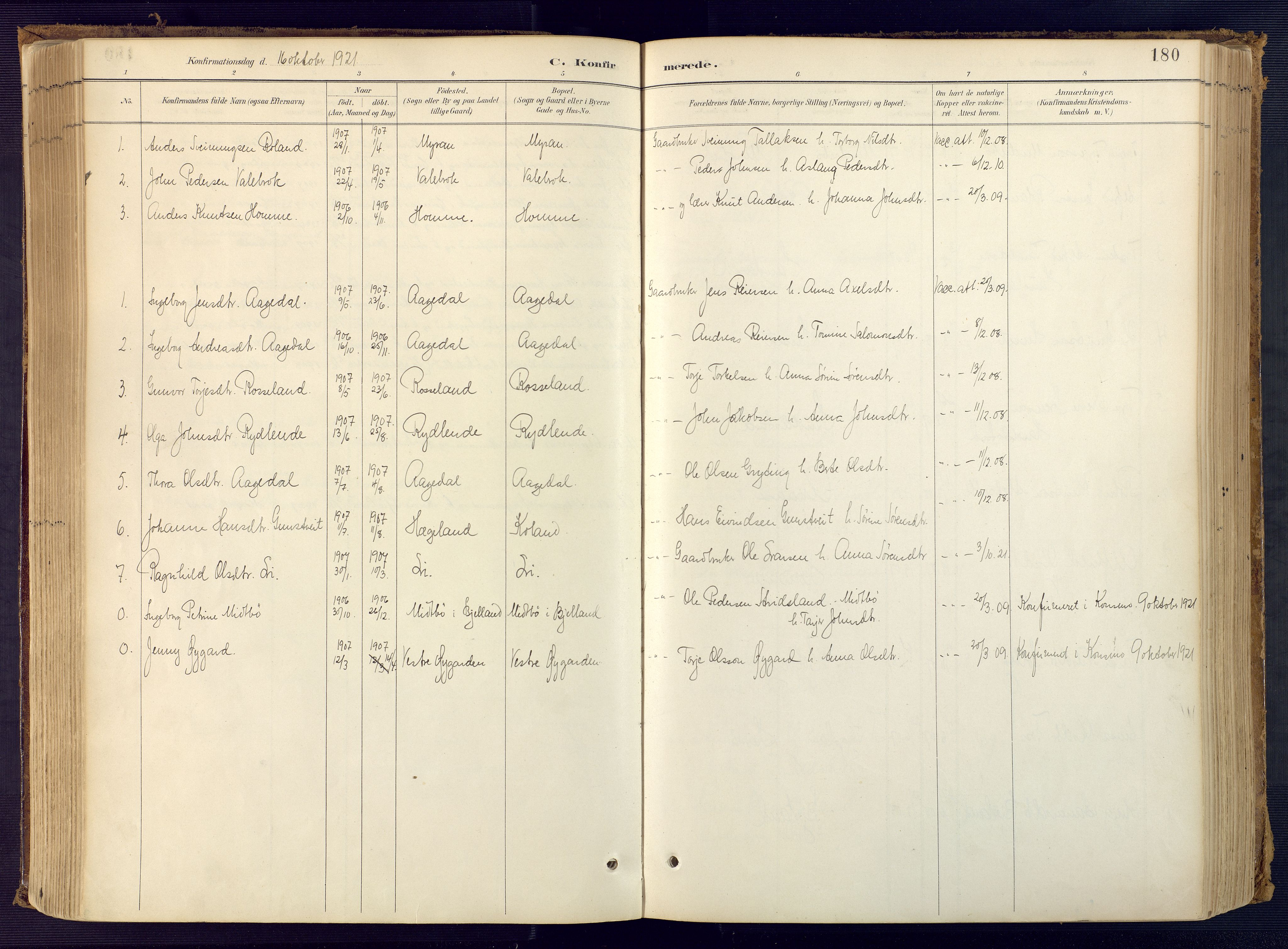 Bjelland sokneprestkontor, SAK/1111-0005/F/Fa/Faa/L0004: Ministerialbok nr. A 4, 1887-1923, s. 180