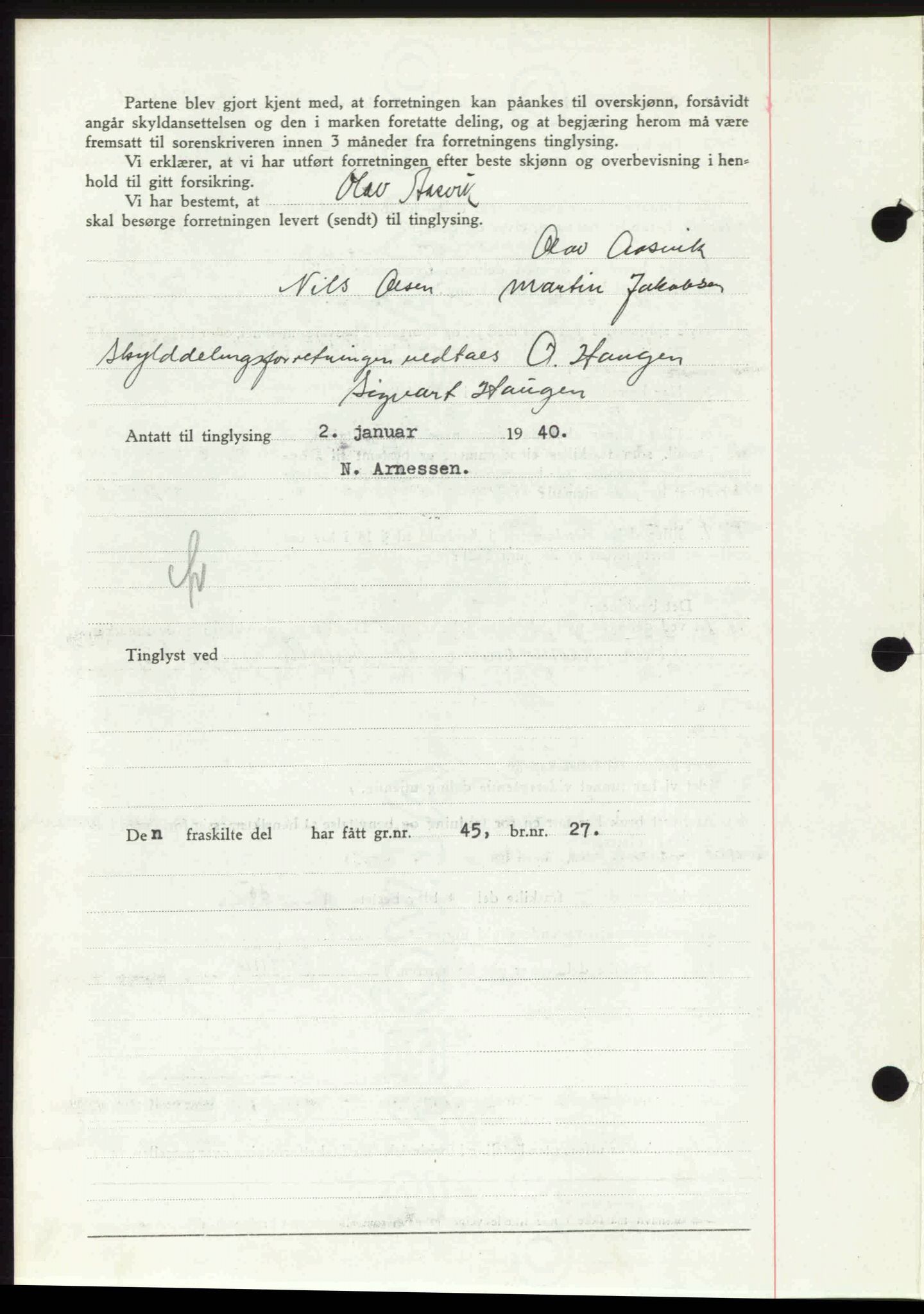Rana sorenskriveri , SAT/A-1108/1/2/2C: Pantebok nr. A 6, 1939-1940, Dagboknr: 14/1940