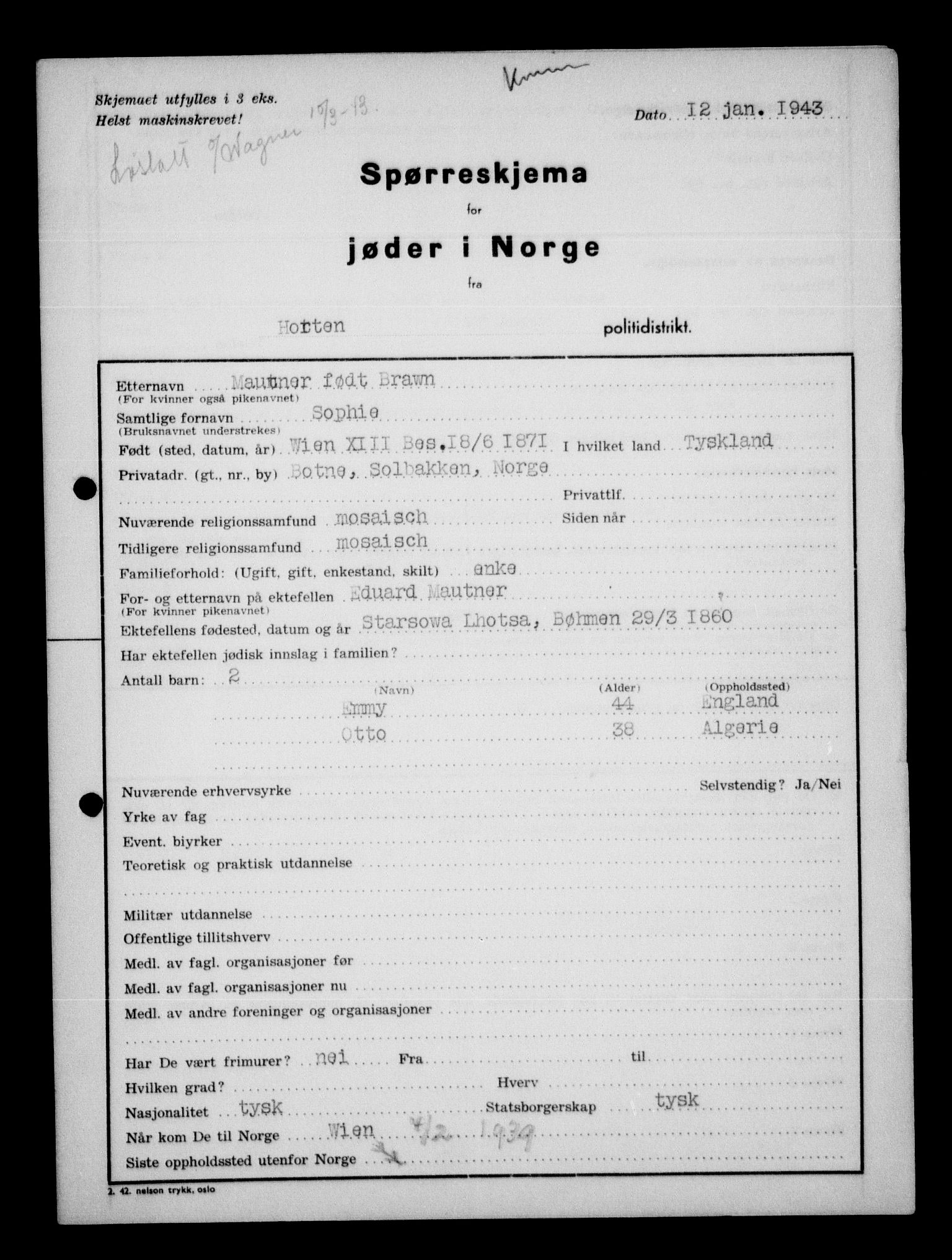 Statspolitiet - Hovedkontoret / Osloavdelingen, AV/RA-S-1329/G/Ga/L0012: Spørreskjema for jøder i Norge. 1: Aker 114- 207 (Levinson-Wozak) og 656 (Salomon). 2: Arendal-Hordaland. 3: Horten-Romerike.  , 1942, s. 632