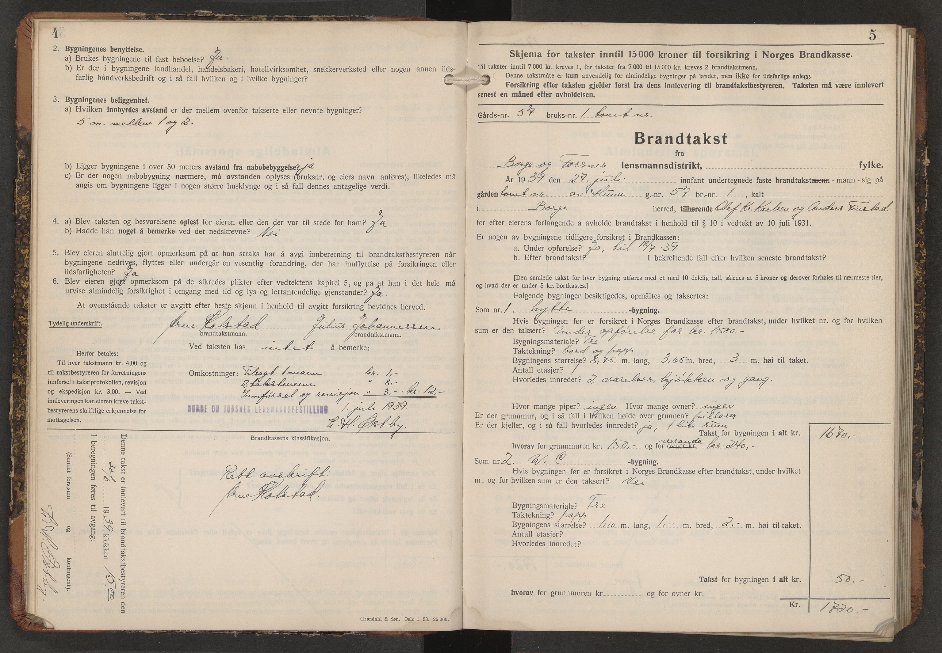 Norges brannkasse, branntakster Borge, AV/SAO-A-11360/F/Fb/L0005: Branntakstprotokoll, 1939-1953