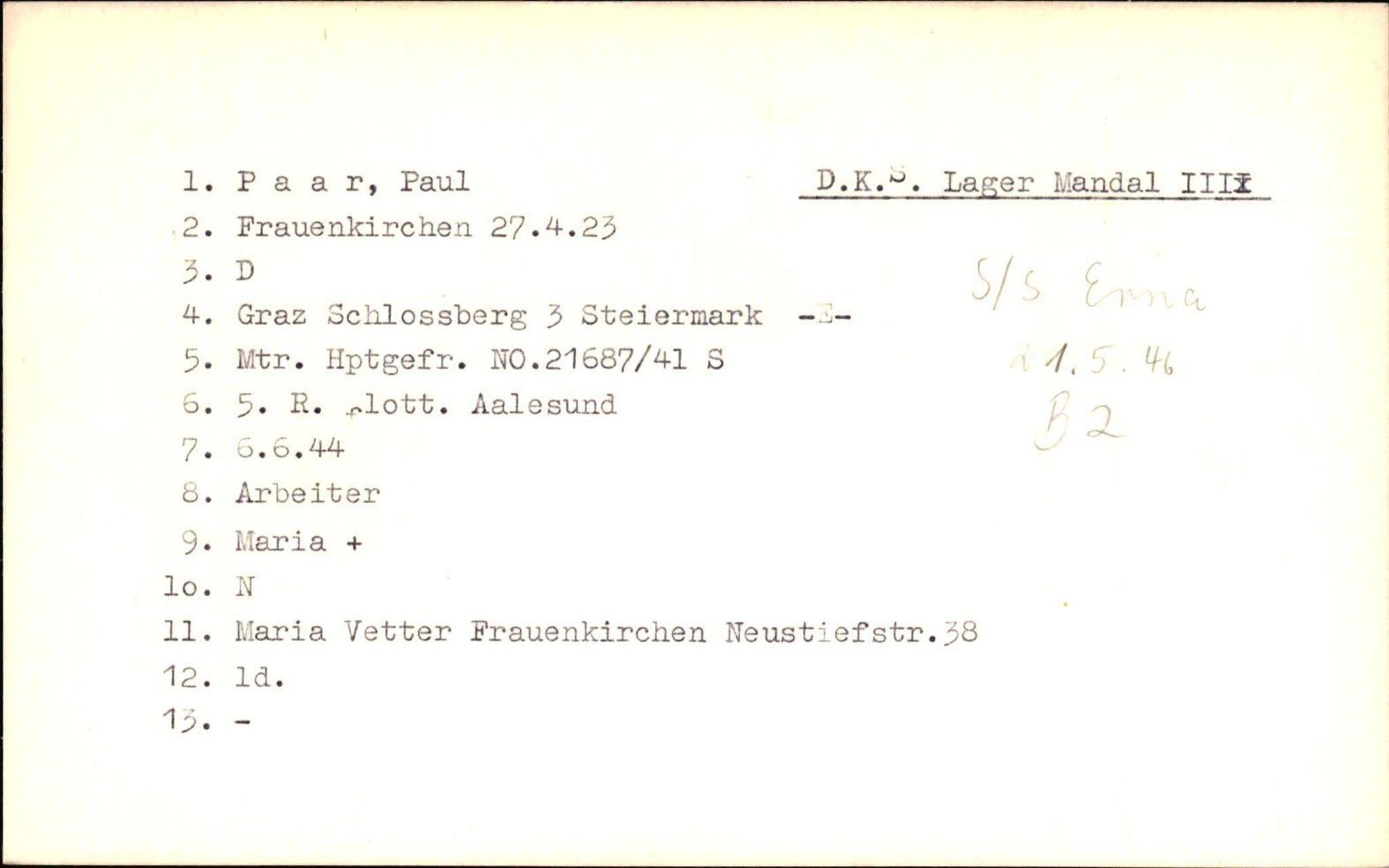 Hjemsendte tyskere , AV/RA-RAFA-6487/D/Db/L0020: Mülzet-Paülisch, 1945-1947, s. 1014