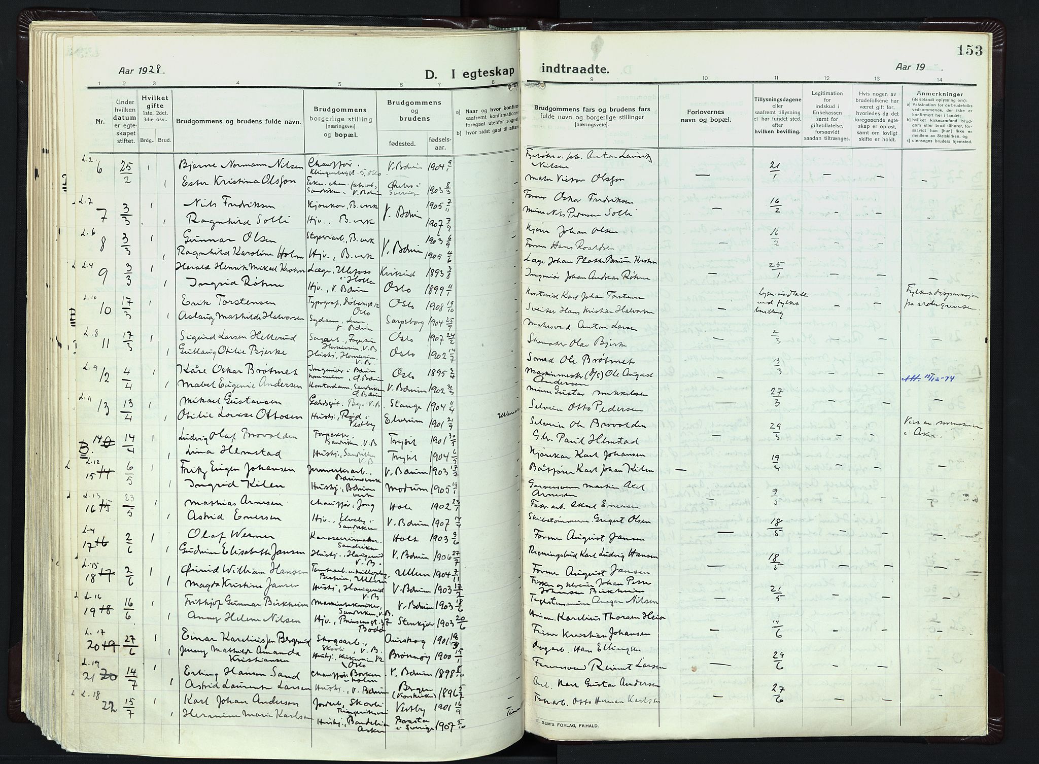 Vestre Bærum prestekontor Kirkebøker, SAO/A-10209a/F/Fa/L0003: Ministerialbok nr. 3, 1916-1930, s. 153