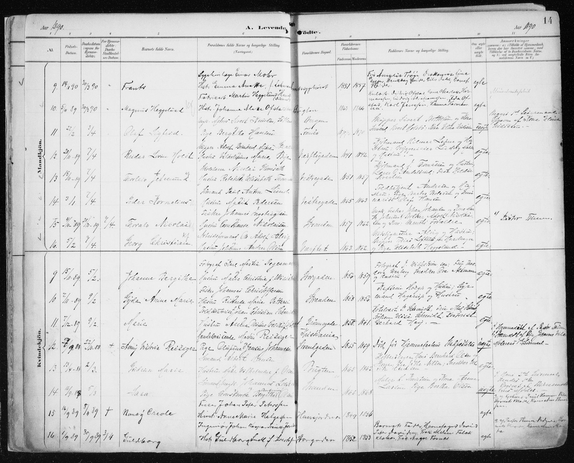 Tromsø sokneprestkontor/stiftsprosti/domprosti, AV/SATØ-S-1343/G/Ga/L0015kirke: Ministerialbok nr. 15, 1889-1899, s. 14