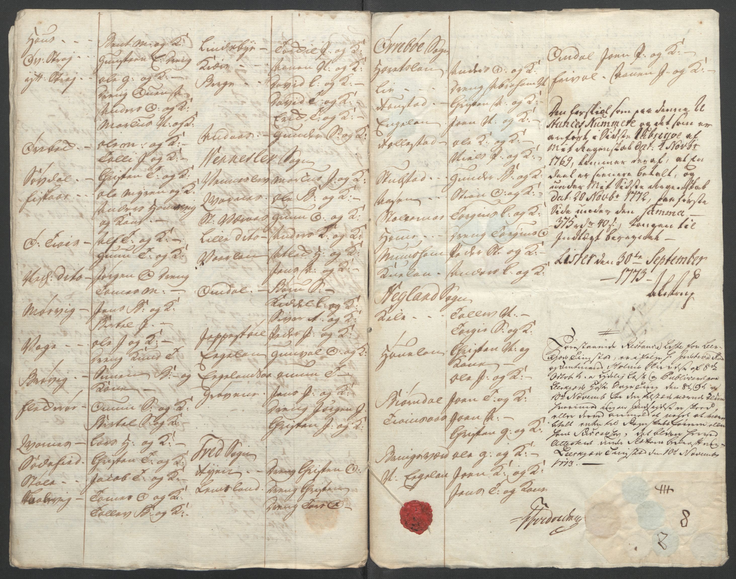 Rentekammeret inntil 1814, Reviderte regnskaper, Fogderegnskap, RA/EA-4092/R45/L2704: Ekstraskatten Lista og Mandal, 1762-1768, s. 330