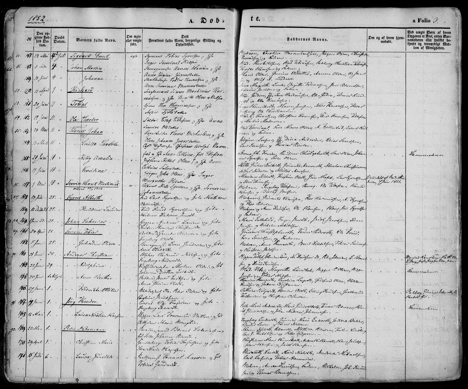 Kristiansand domprosti, AV/SAK-1112-0006/F/Fa/L0014: Ministerialbok nr. A 14, 1852-1867, s. 3